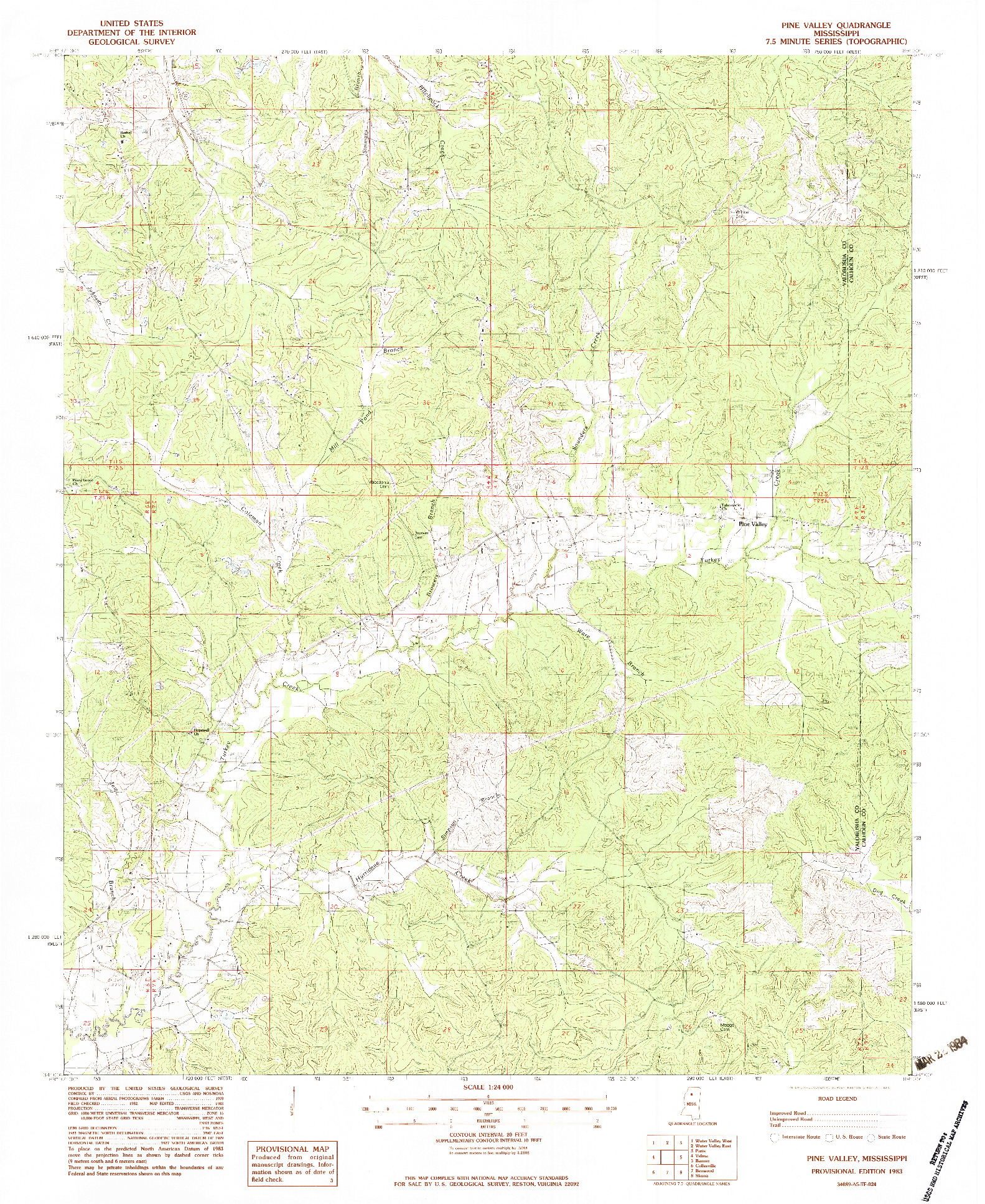 USGS 1:24000-SCALE QUADRANGLE FOR PINE VALLEY, MS 1983