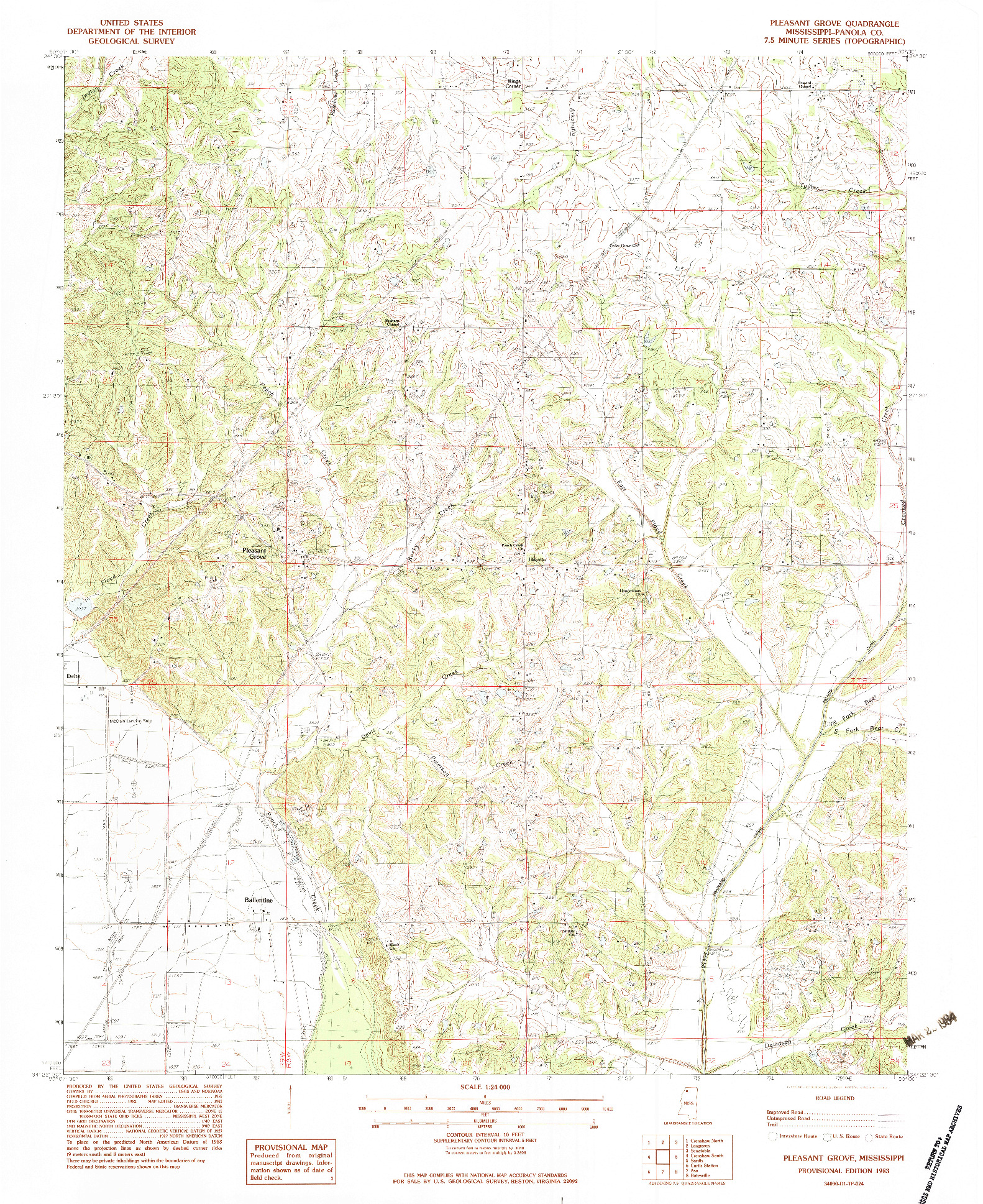 USGS 1:24000-SCALE QUADRANGLE FOR PLEASANT GROVE, MS 1983