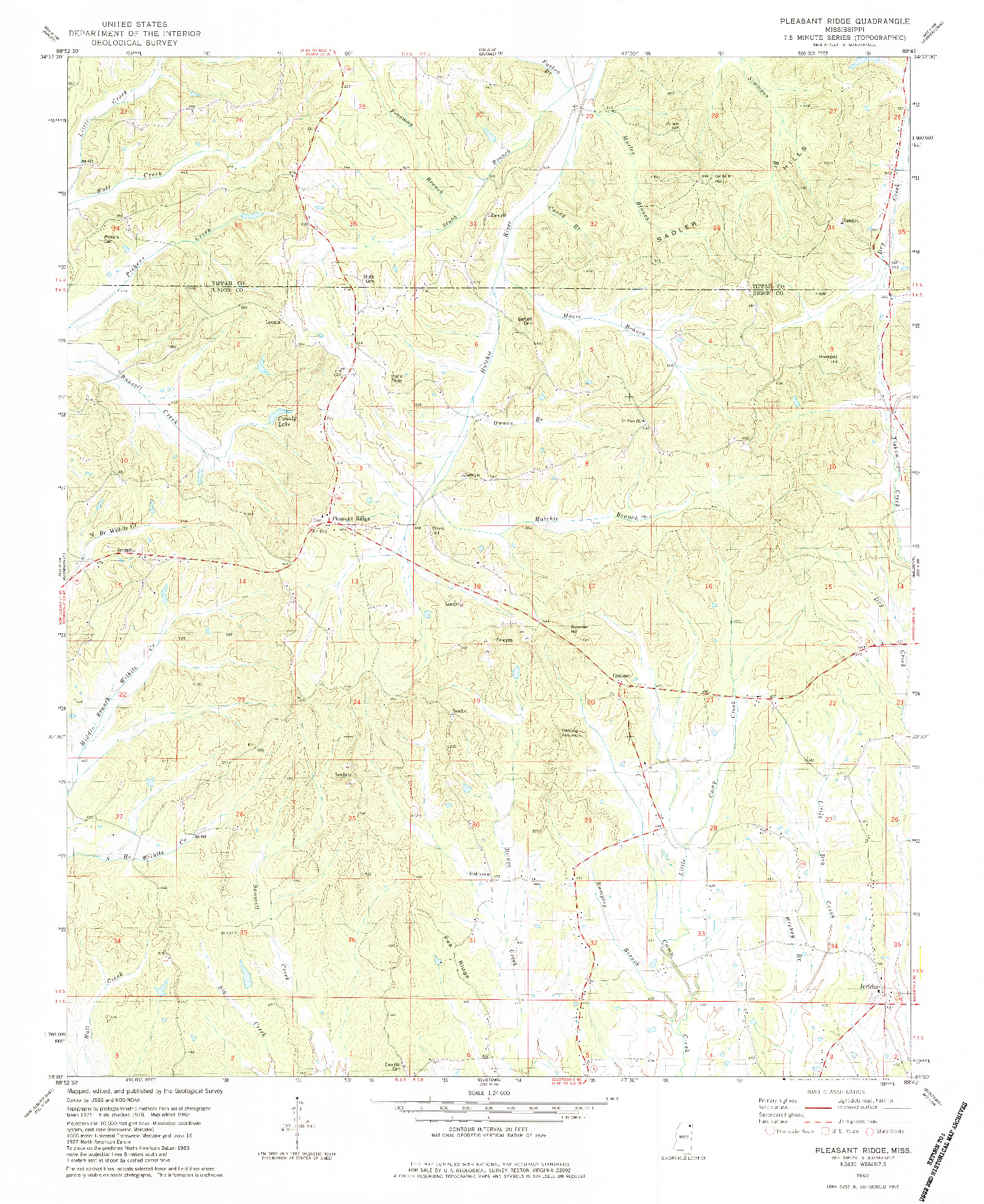 USGS 1:24000-SCALE QUADRANGLE FOR PLEASANT RIDGE, MS 1982
