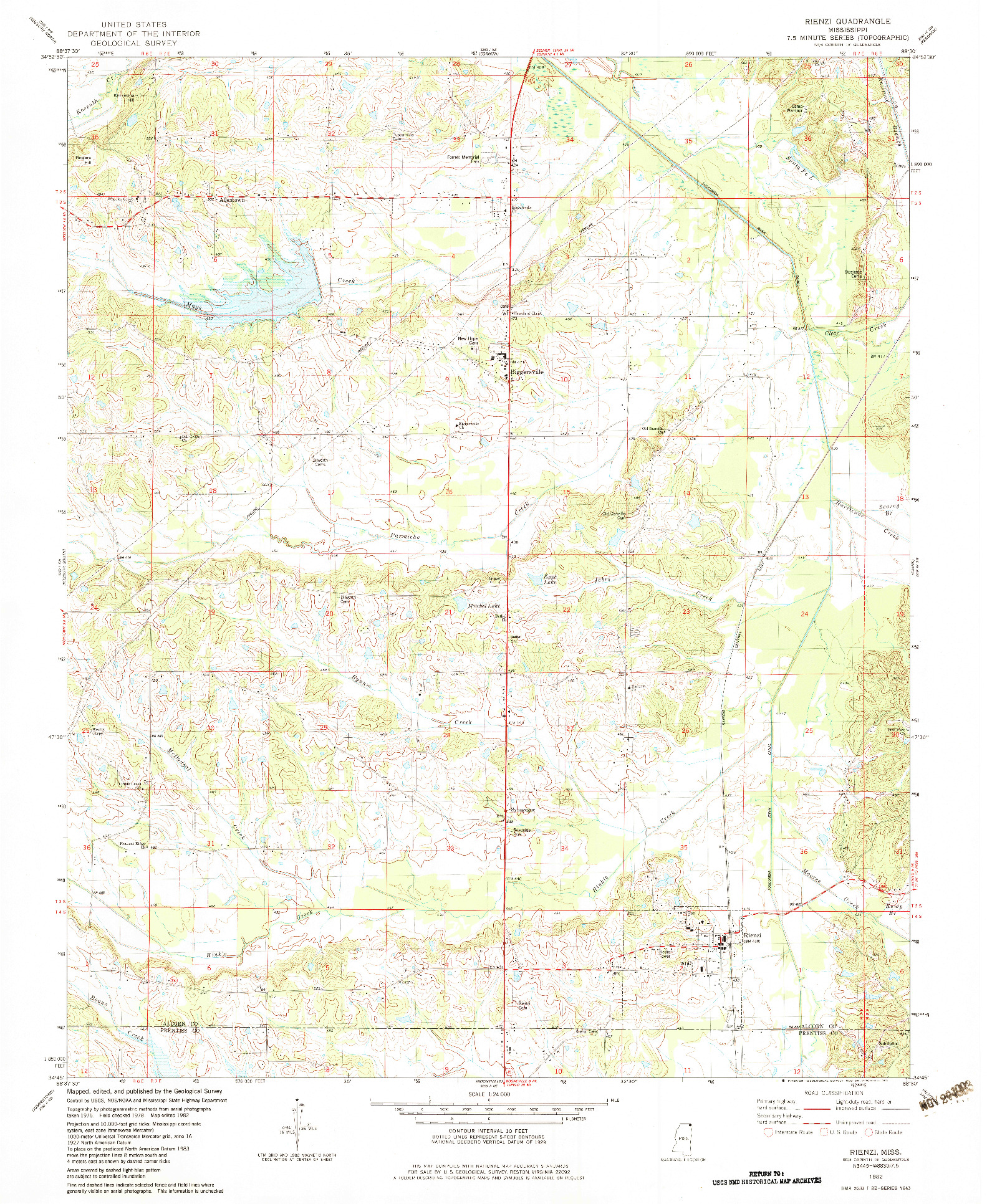 USGS 1:24000-SCALE QUADRANGLE FOR RIENZI, MS 1982