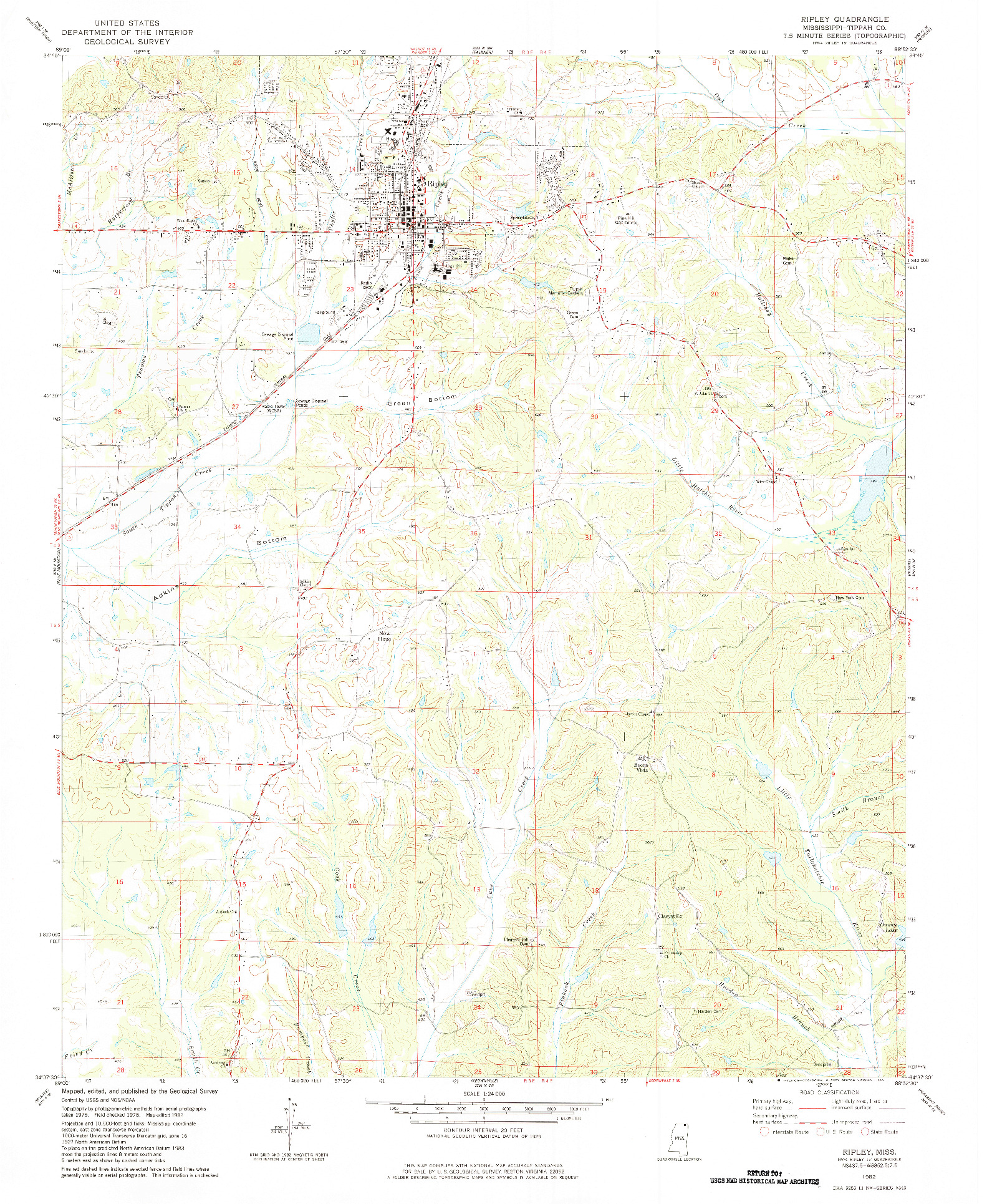 USGS 1:24000-SCALE QUADRANGLE FOR RIPLEY, MS 1982
