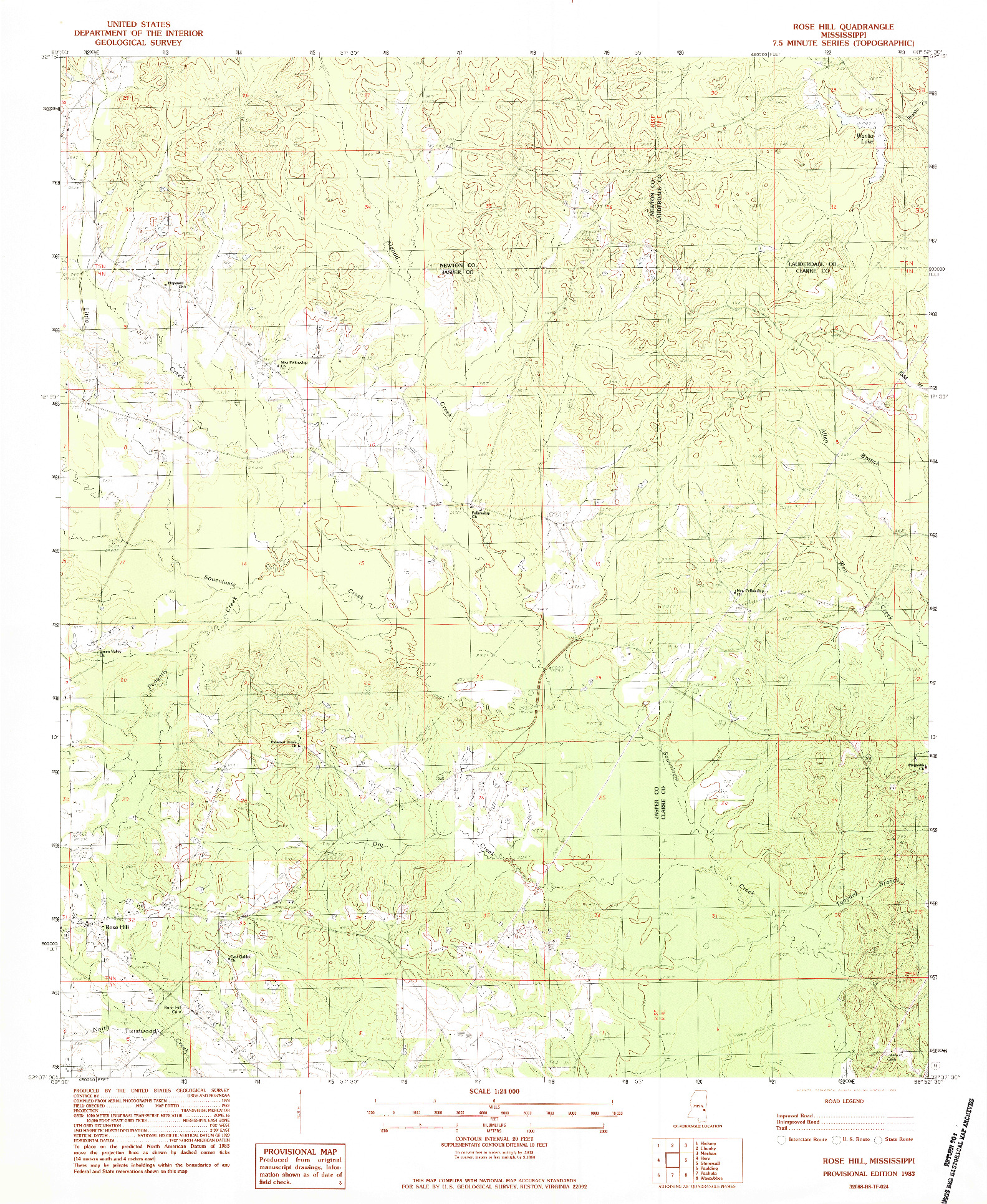 USGS 1:24000-SCALE QUADRANGLE FOR ROSE HILL, MS 1983