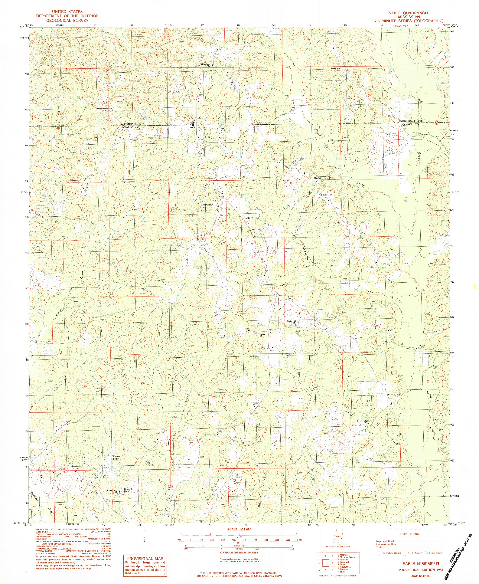 USGS 1:24000-SCALE QUADRANGLE FOR SABLE, MS 1983
