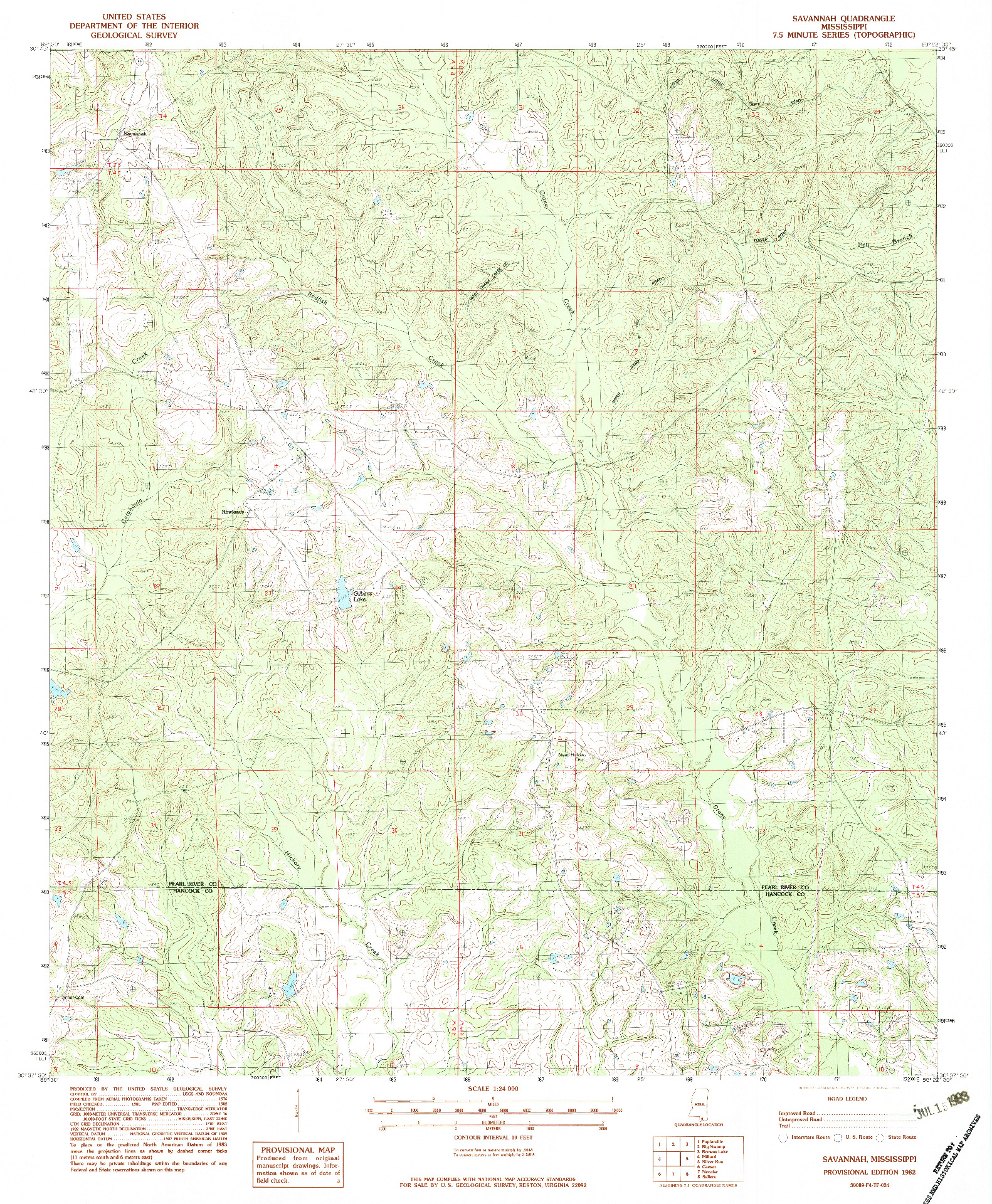 USGS 1:24000-SCALE QUADRANGLE FOR SAVANNAH, MS 1982