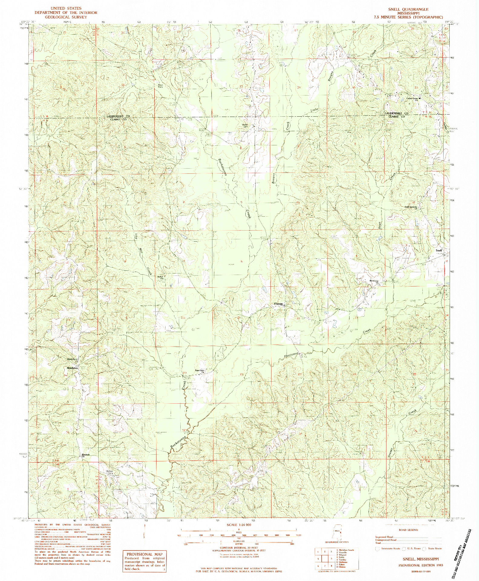 USGS 1:24000-SCALE QUADRANGLE FOR SNELL, MS 1983
