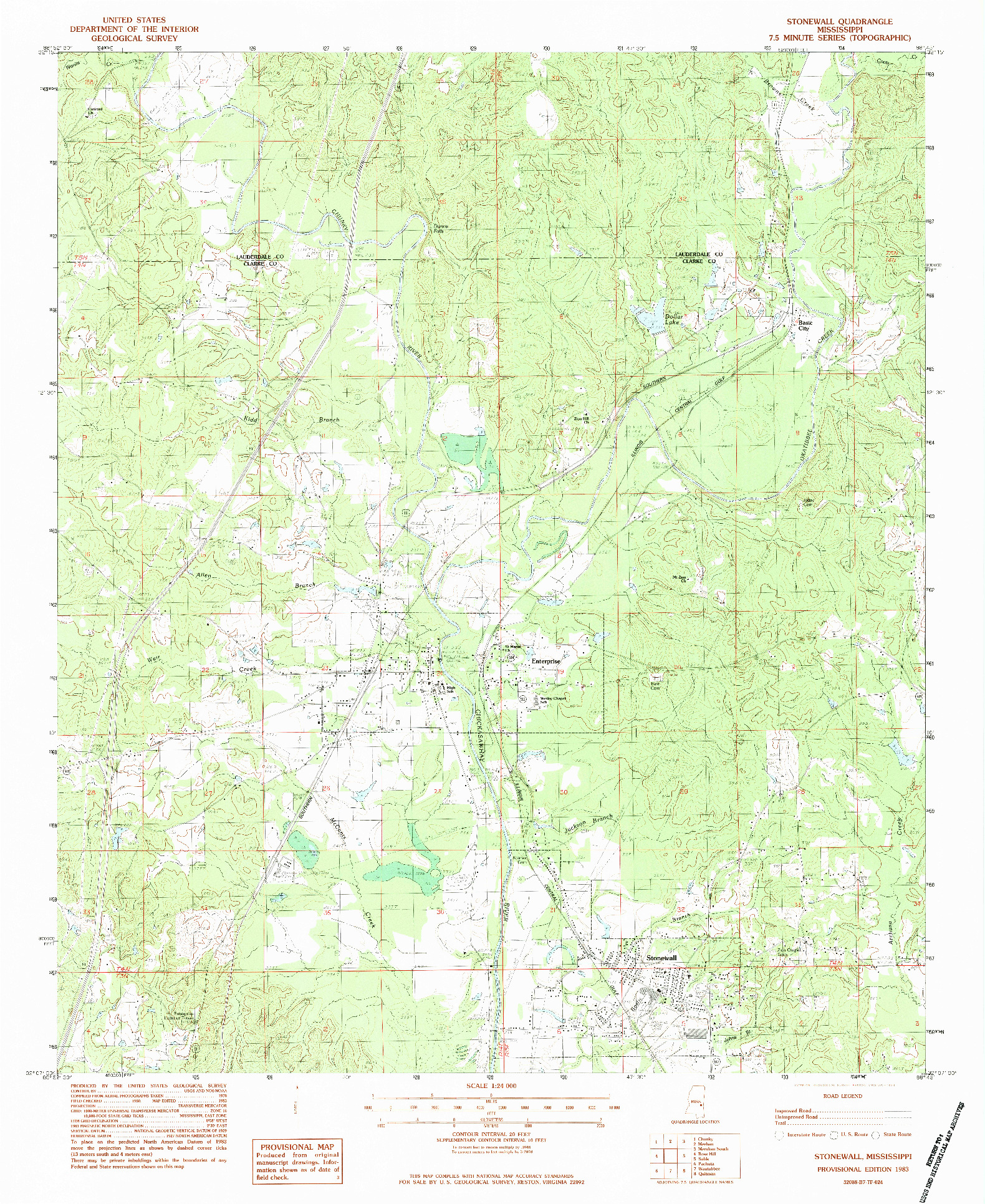 USGS 1:24000-SCALE QUADRANGLE FOR STONEWALL, MS 1983