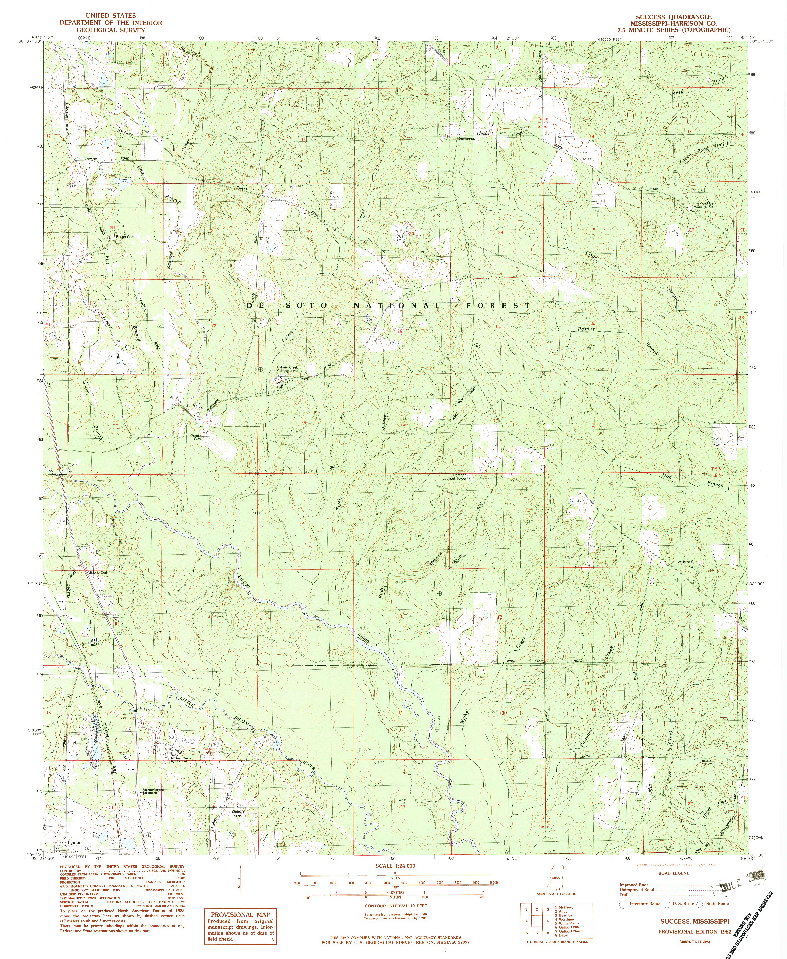 USGS 1:24000-SCALE QUADRANGLE FOR SUCCESS, MS 1982