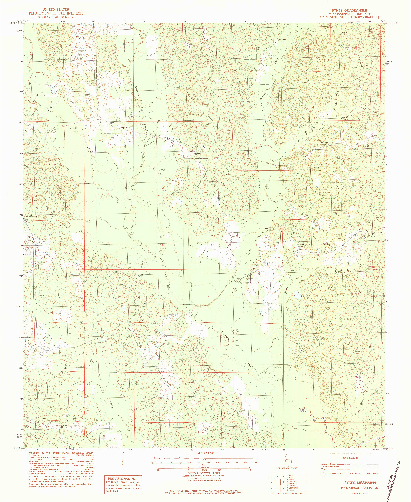 USGS 1:24000-SCALE QUADRANGLE FOR SYKES, MS 1983
