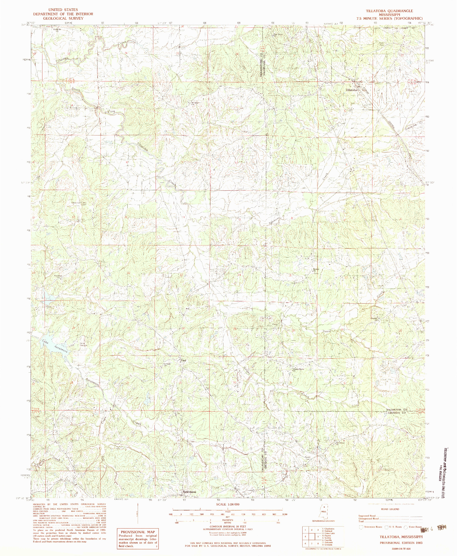USGS 1:24000-SCALE QUADRANGLE FOR TILLATOBA, MS 1983