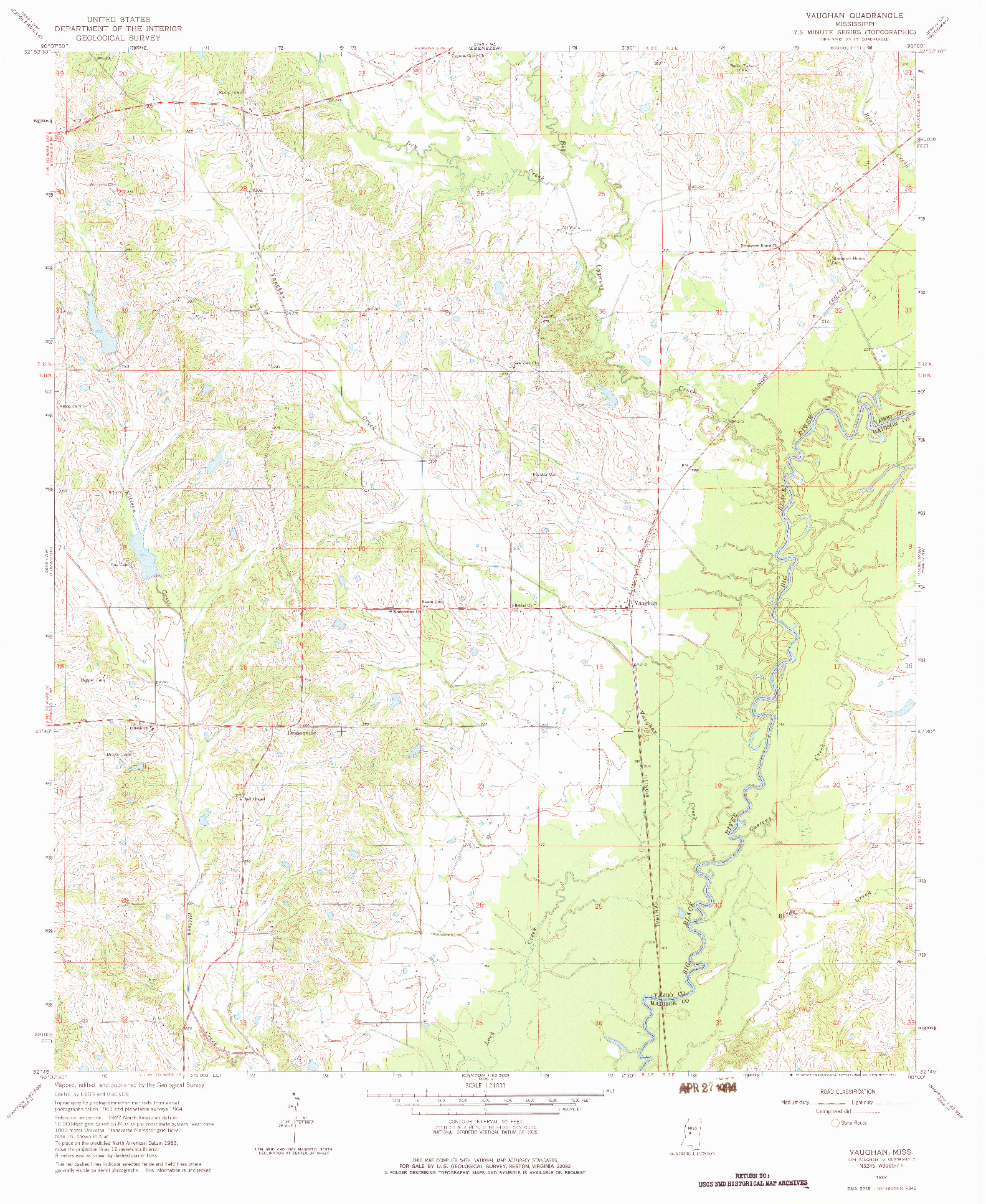 USGS 1:24000-SCALE QUADRANGLE FOR VAUGHAN, MS 1964