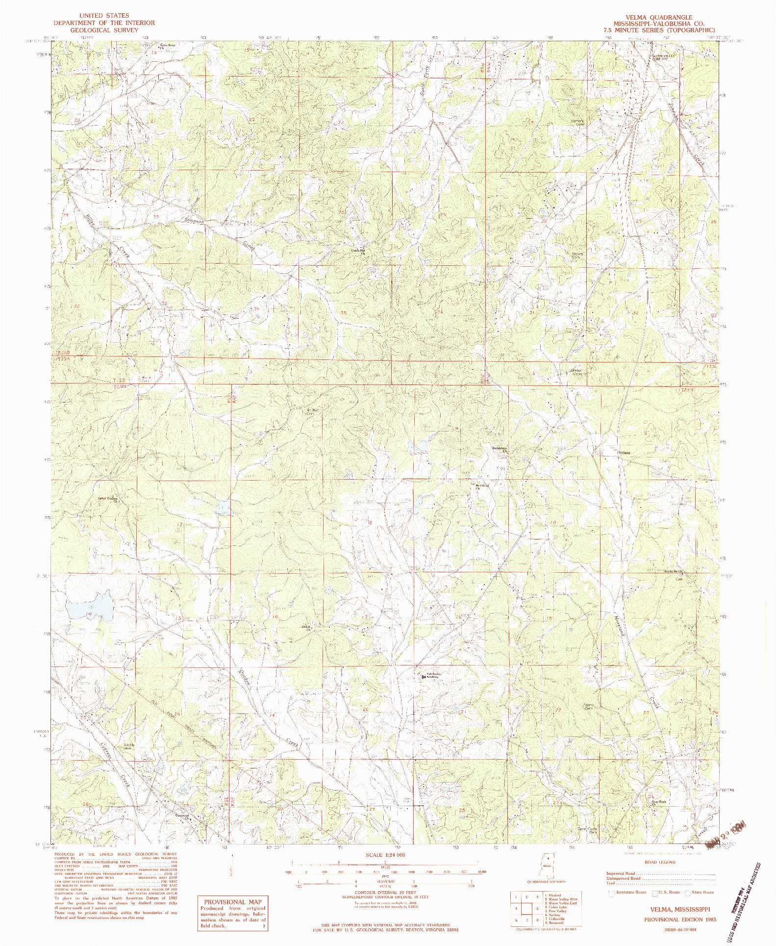 USGS 1:24000-SCALE QUADRANGLE FOR VELMA, MS 1983