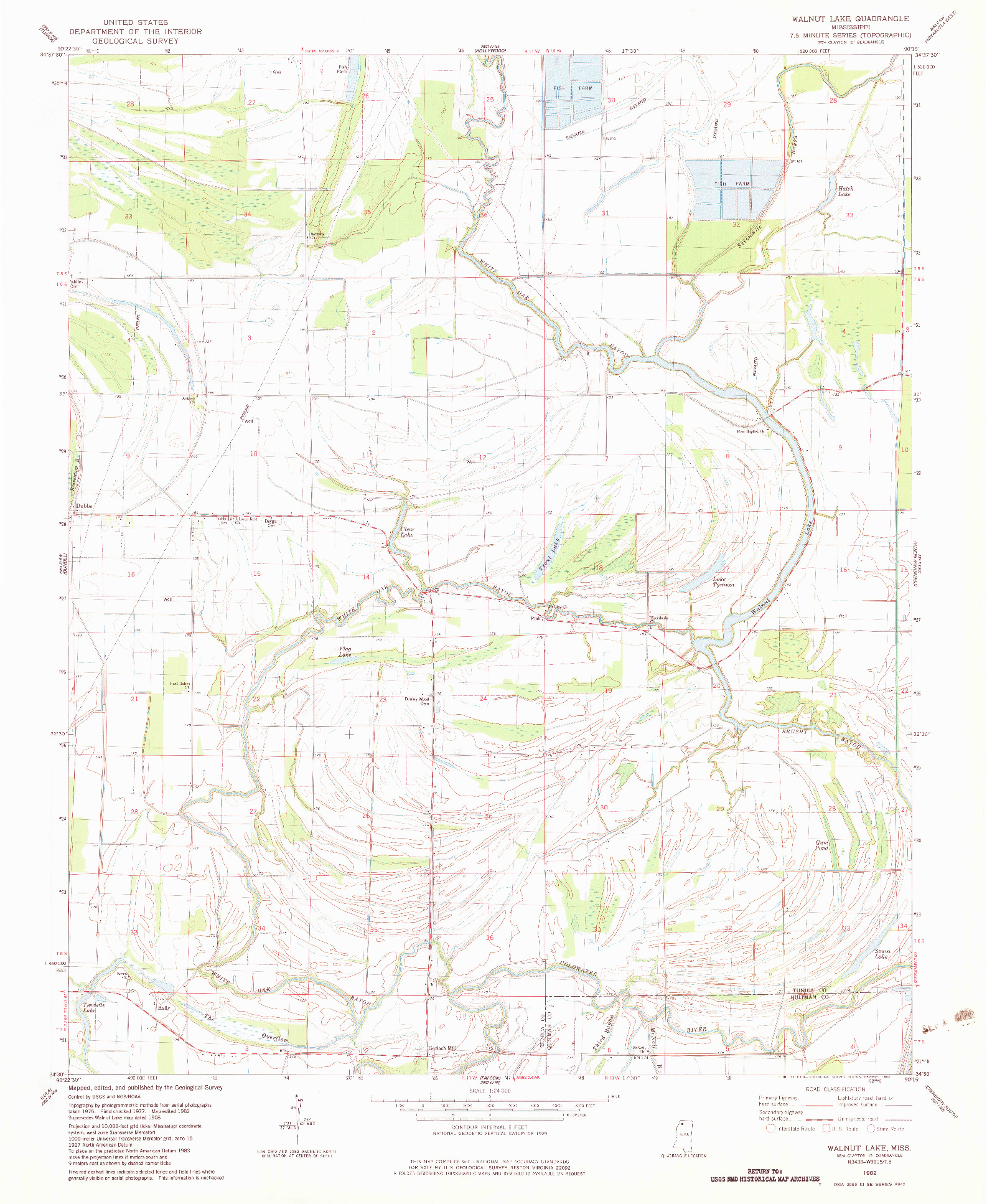 USGS 1:24000-SCALE QUADRANGLE FOR WALNUT LAKE, MS 1982