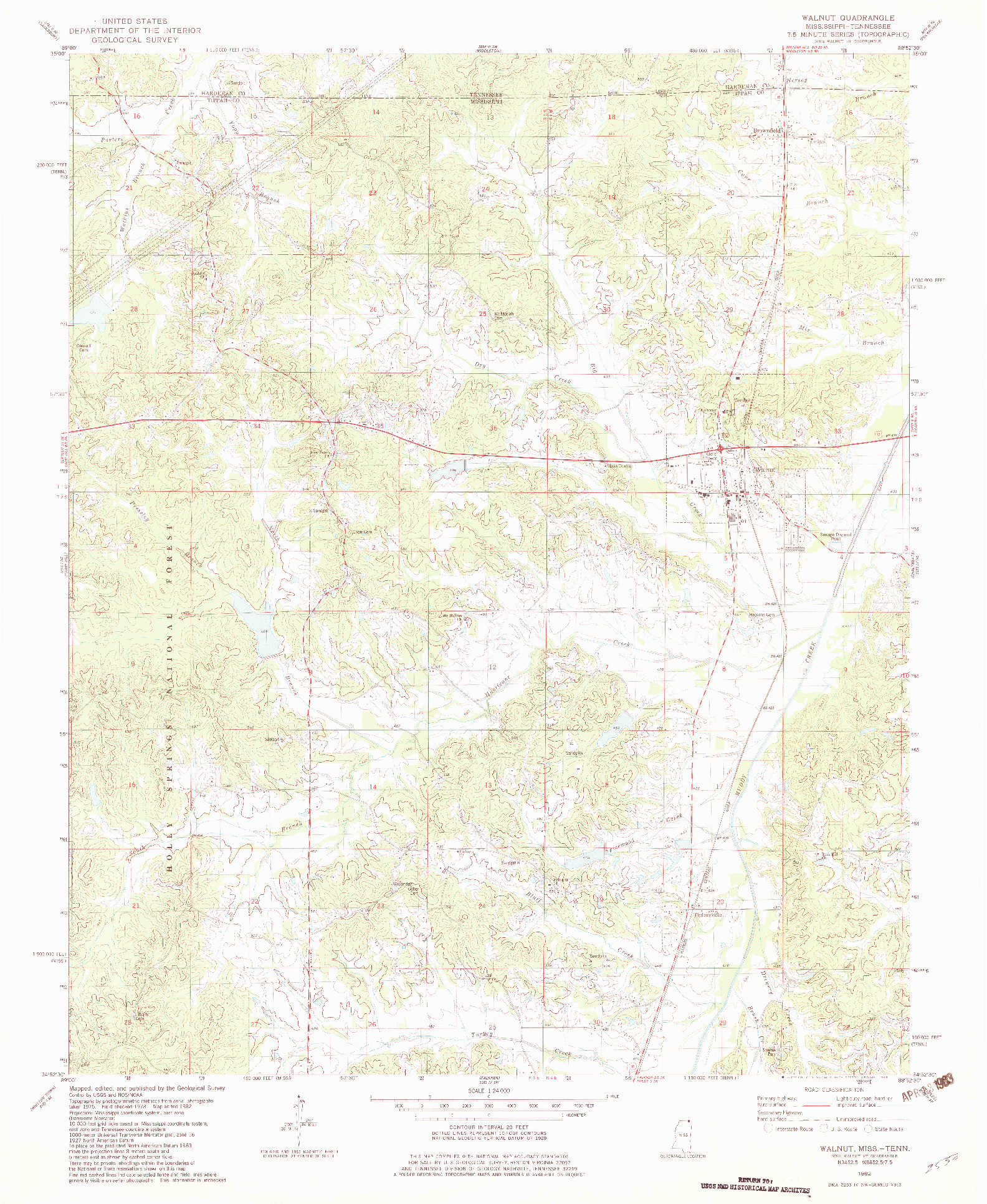 USGS 1:24000-SCALE QUADRANGLE FOR WALNUT, MS 1982