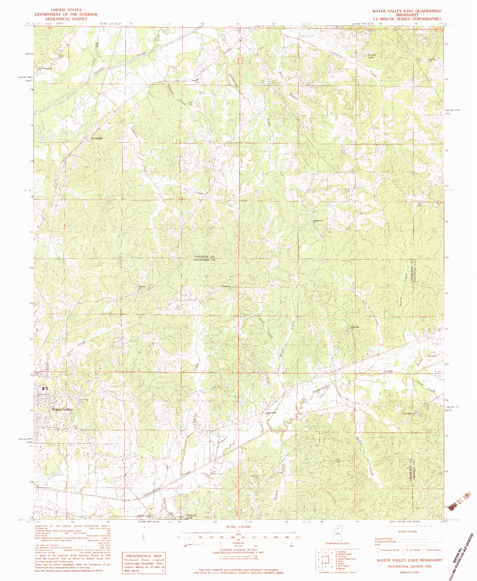 USGS 1:24000-SCALE QUADRANGLE FOR WATER VALLEY EAST, MS 1983