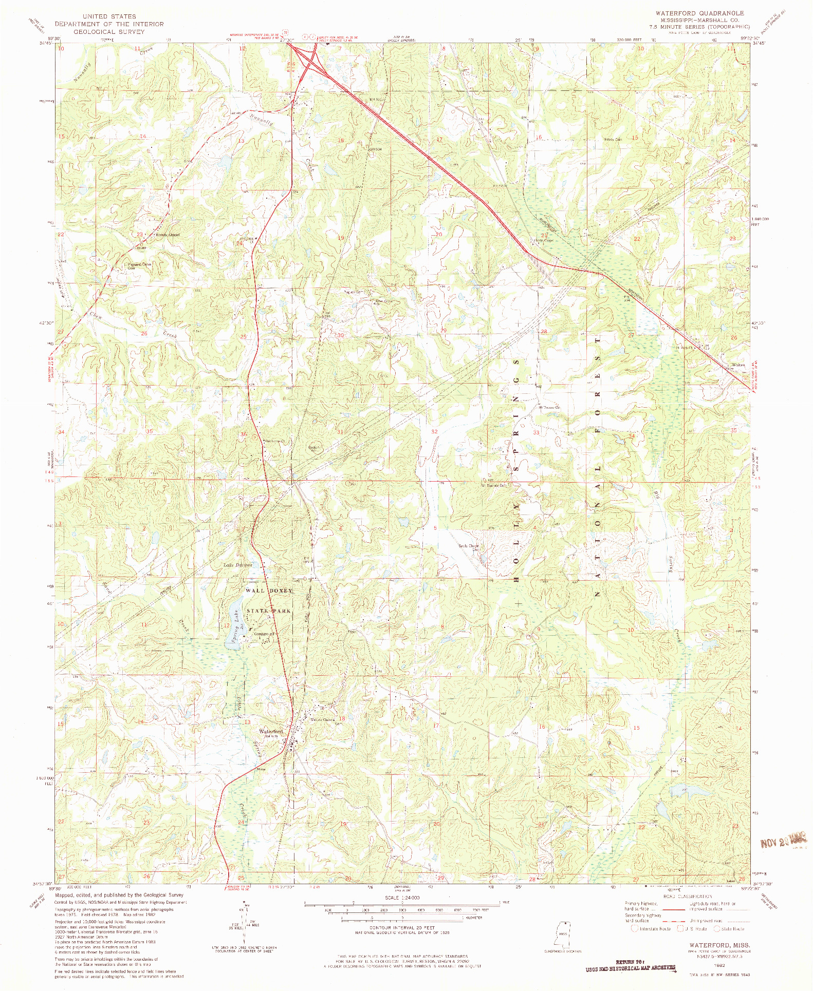 USGS 1:24000-SCALE QUADRANGLE FOR WATERFORD, MS 1982
