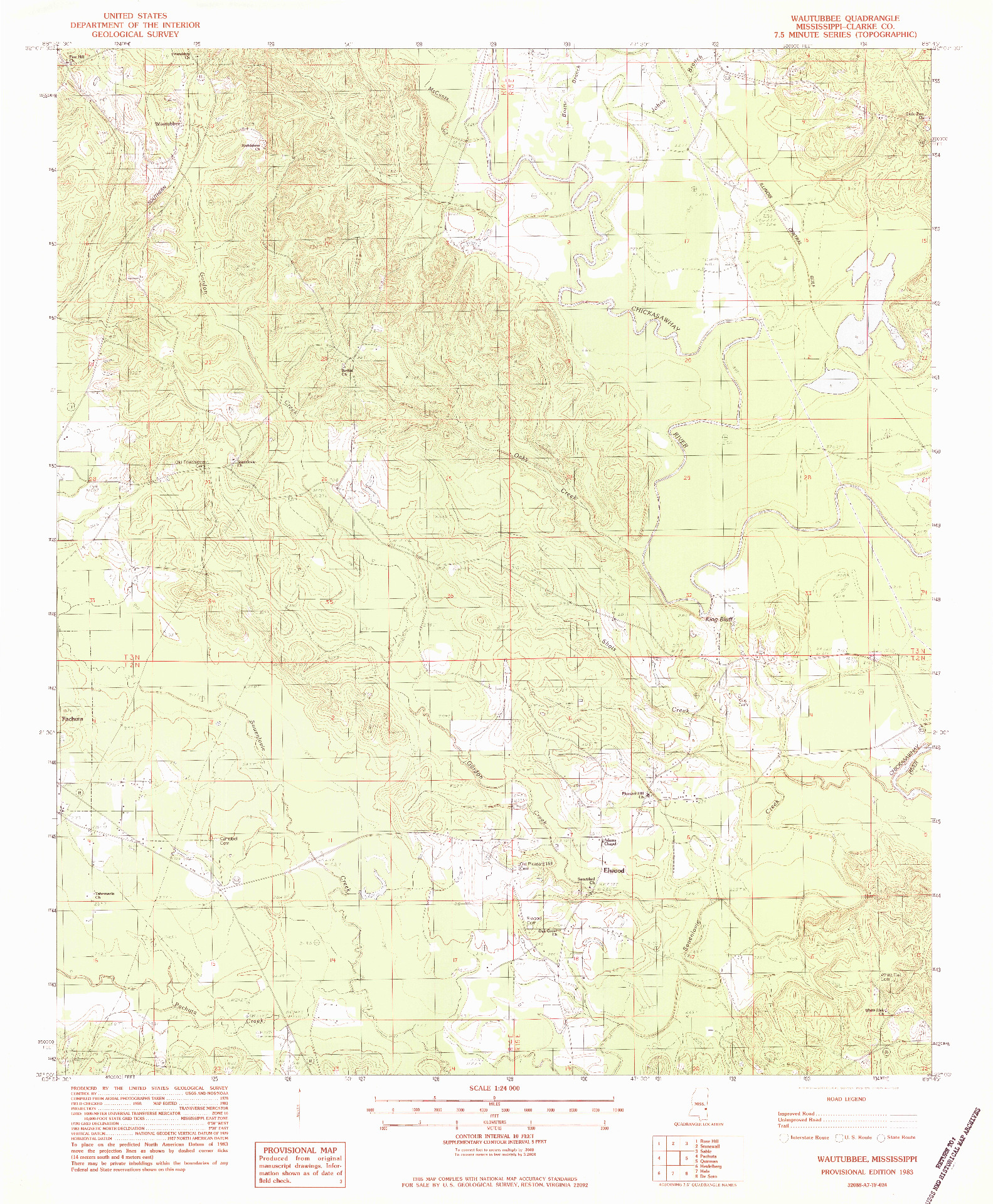 USGS 1:24000-SCALE QUADRANGLE FOR WAUTUBBEE, MS 1983