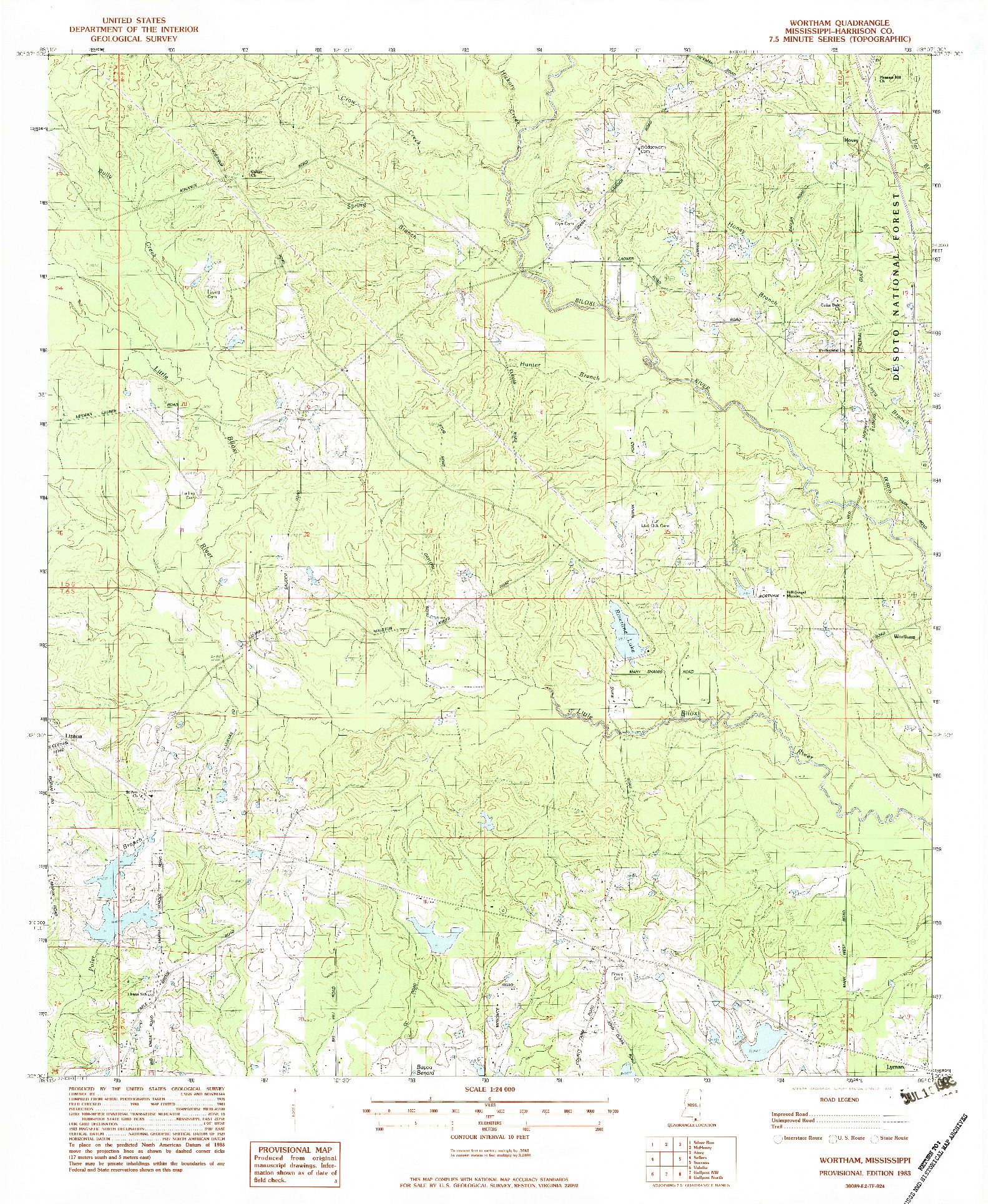 USGS 1:24000-SCALE QUADRANGLE FOR WORTHAM, MS 1983