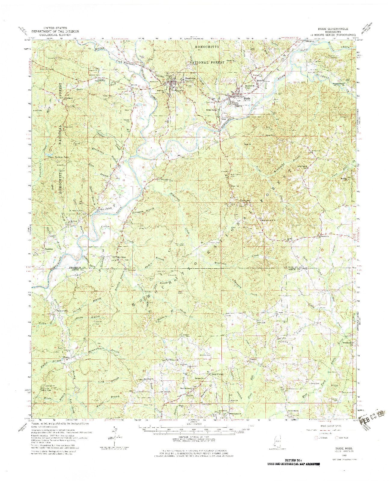 USGS 1:62500-SCALE QUADRANGLE FOR BUDE, MS 1962