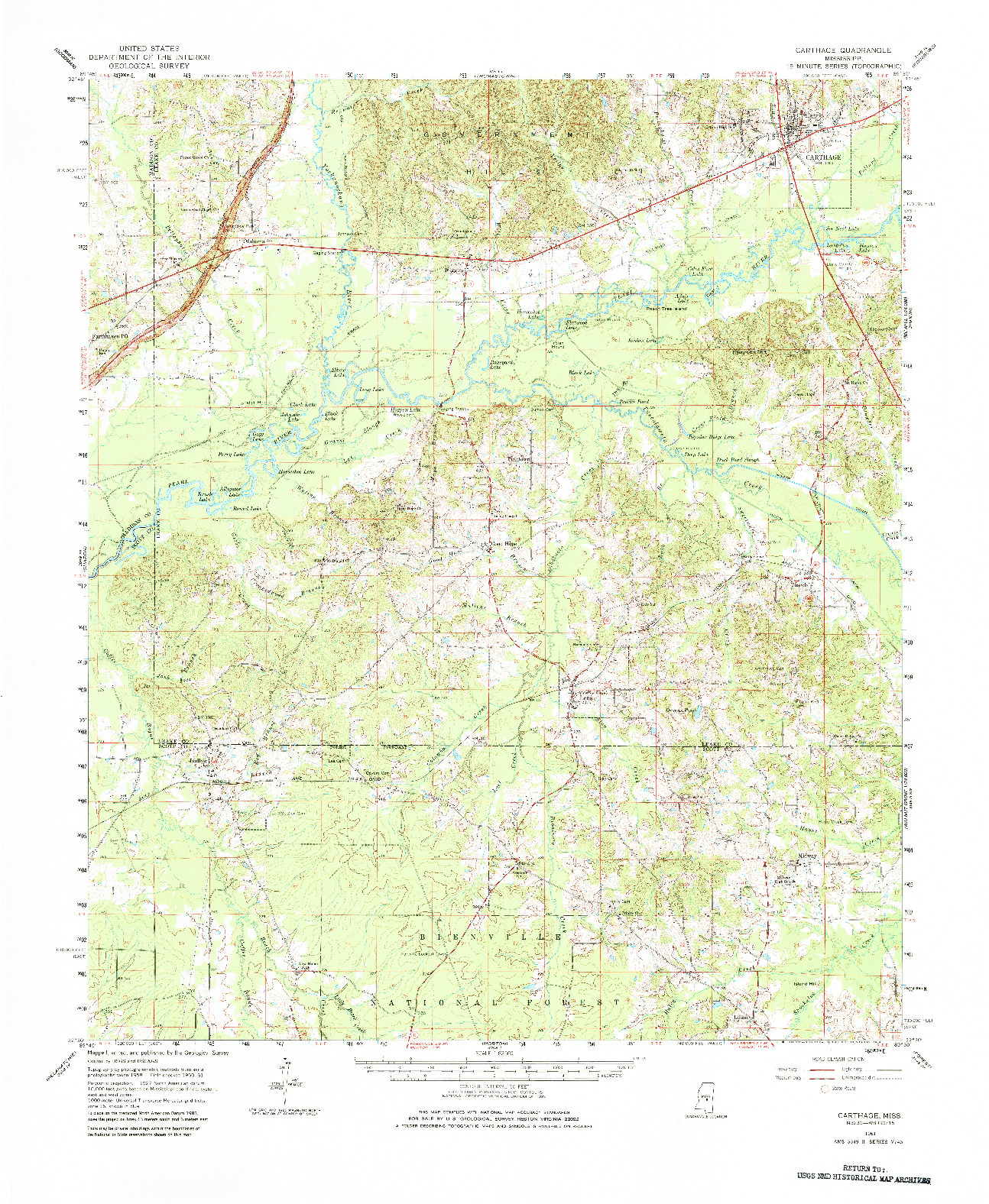 USGS 1:62500-SCALE QUADRANGLE FOR CARTHAGE, MS 1961