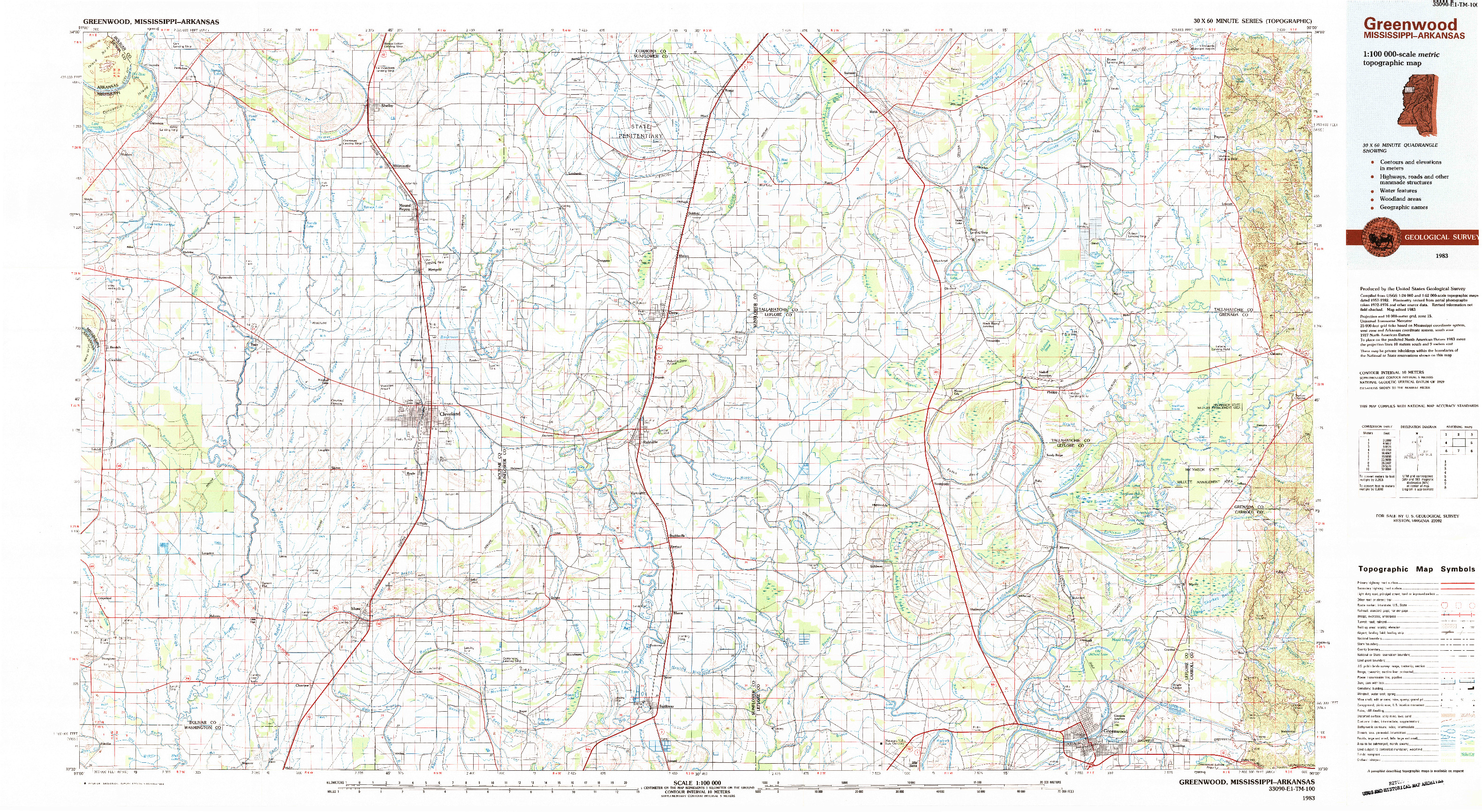 USGS 1:100000-SCALE QUADRANGLE FOR GREENWOOD, MS 1983