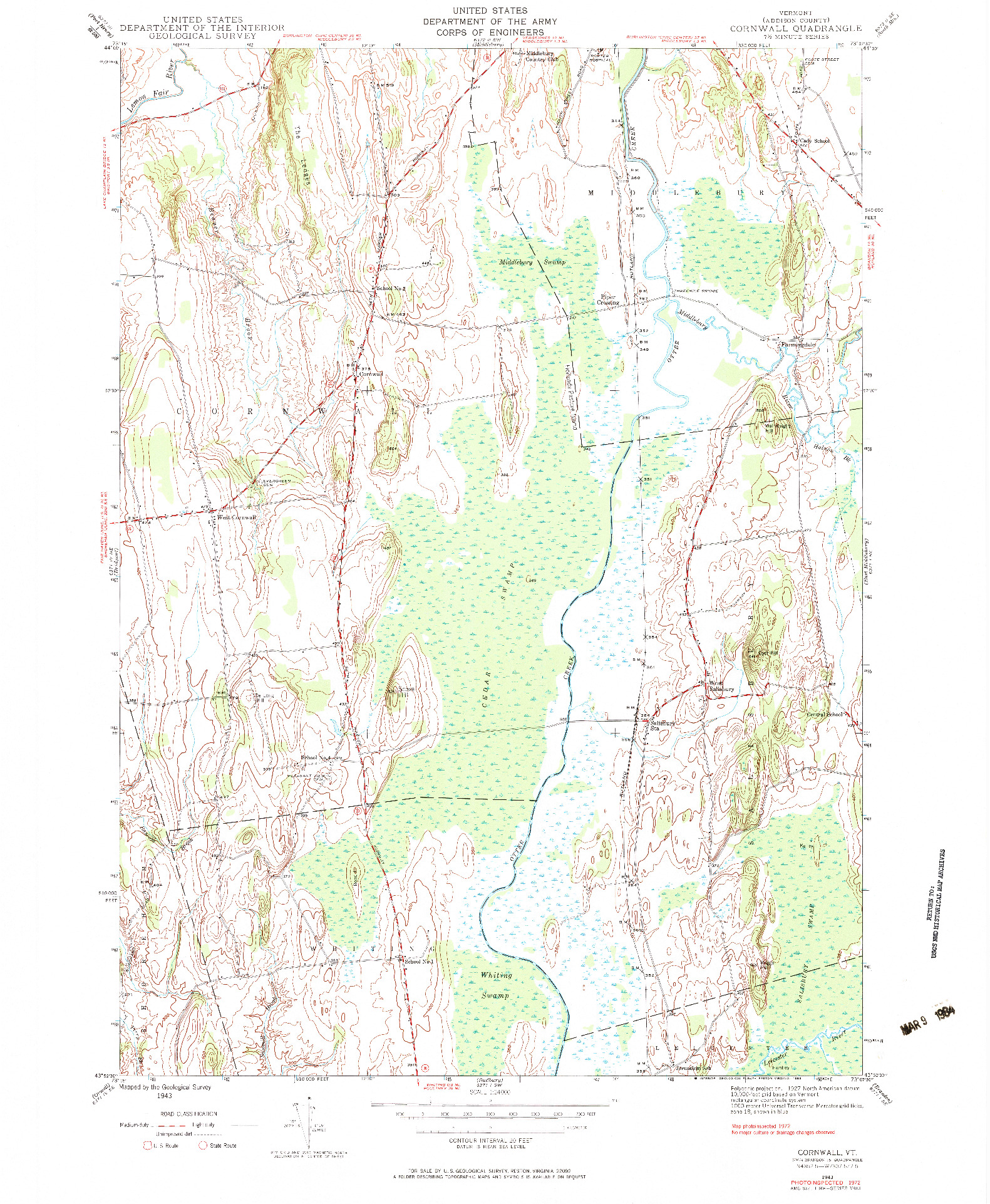 USGS 1:24000-SCALE QUADRANGLE FOR CORNWALL, VT 1943