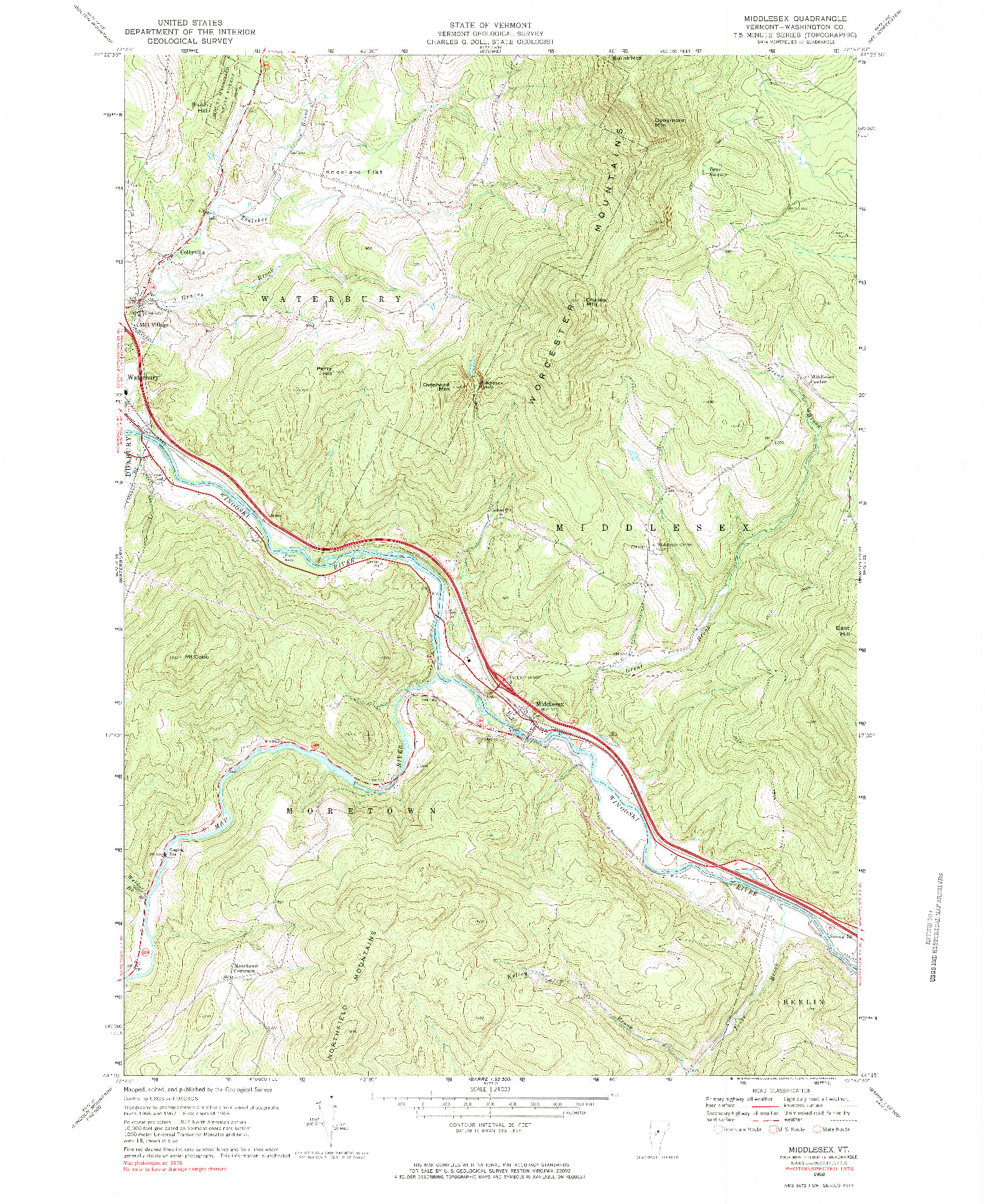 USGS 1:24000-SCALE QUADRANGLE FOR MIDDLESEX, VT 1968