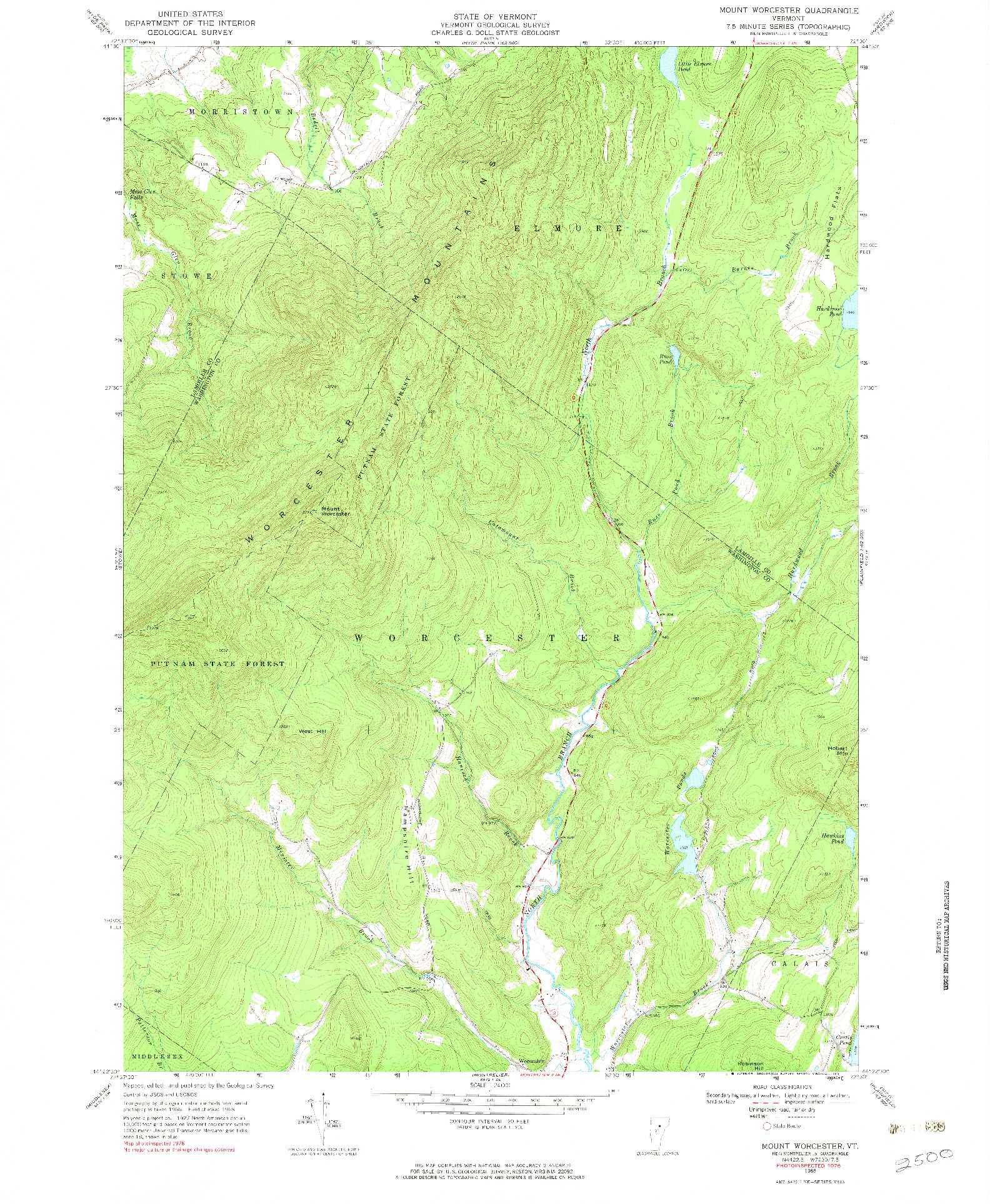 USGS 1:24000-SCALE QUADRANGLE FOR MOUNT WORCESTER, VT 1968
