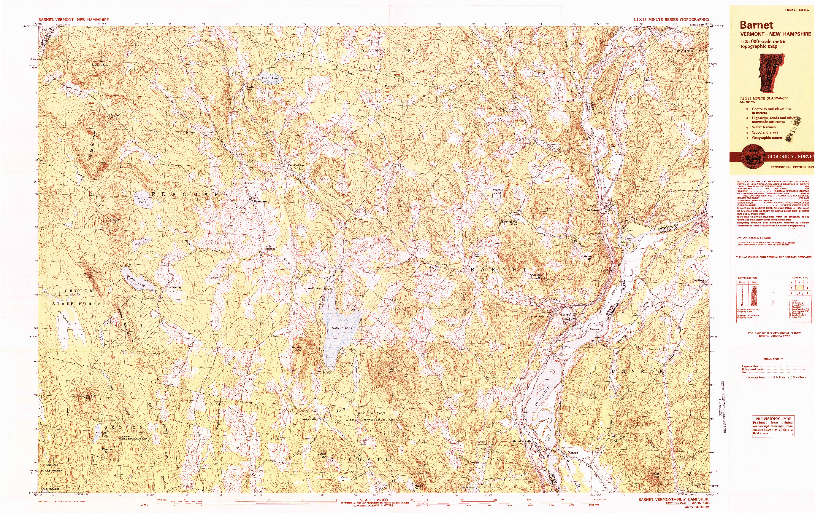 USGS 1:25000-SCALE QUADRANGLE FOR BARNET, VT 1983