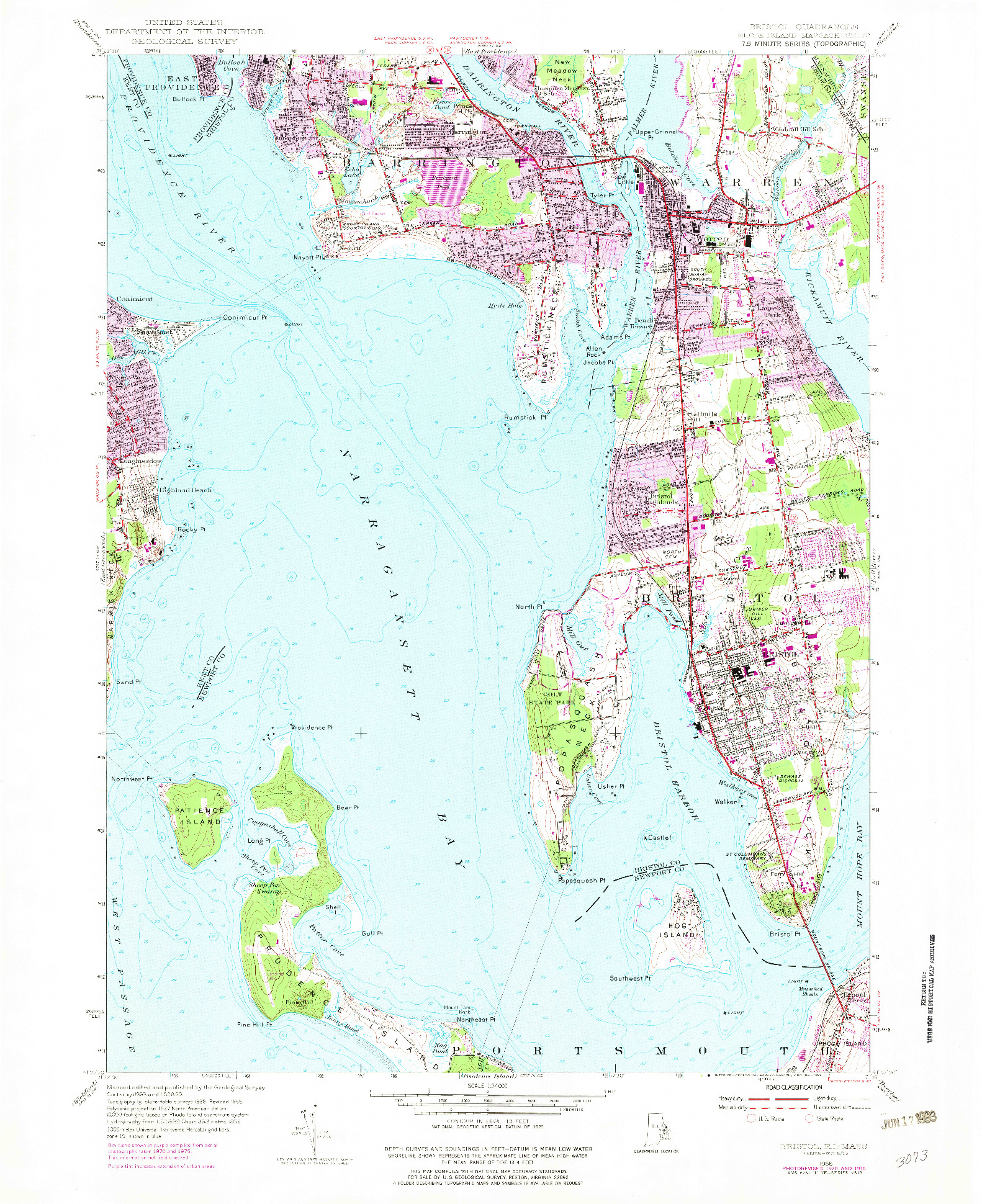 USGS 1:24000-SCALE QUADRANGLE FOR BRISTOL, RI 1955