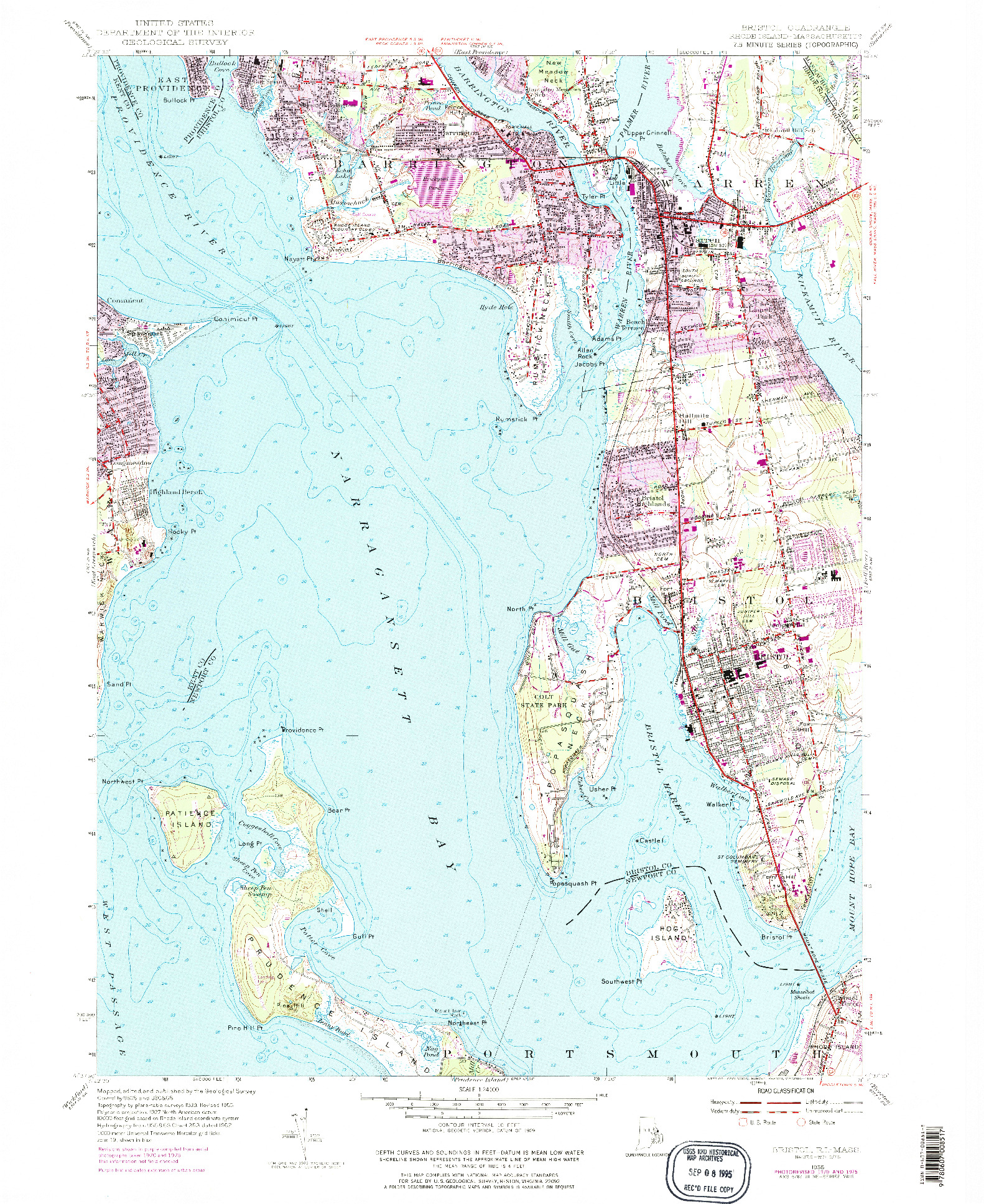 USGS 1:24000-SCALE QUADRANGLE FOR BRISTOL, RI 1955