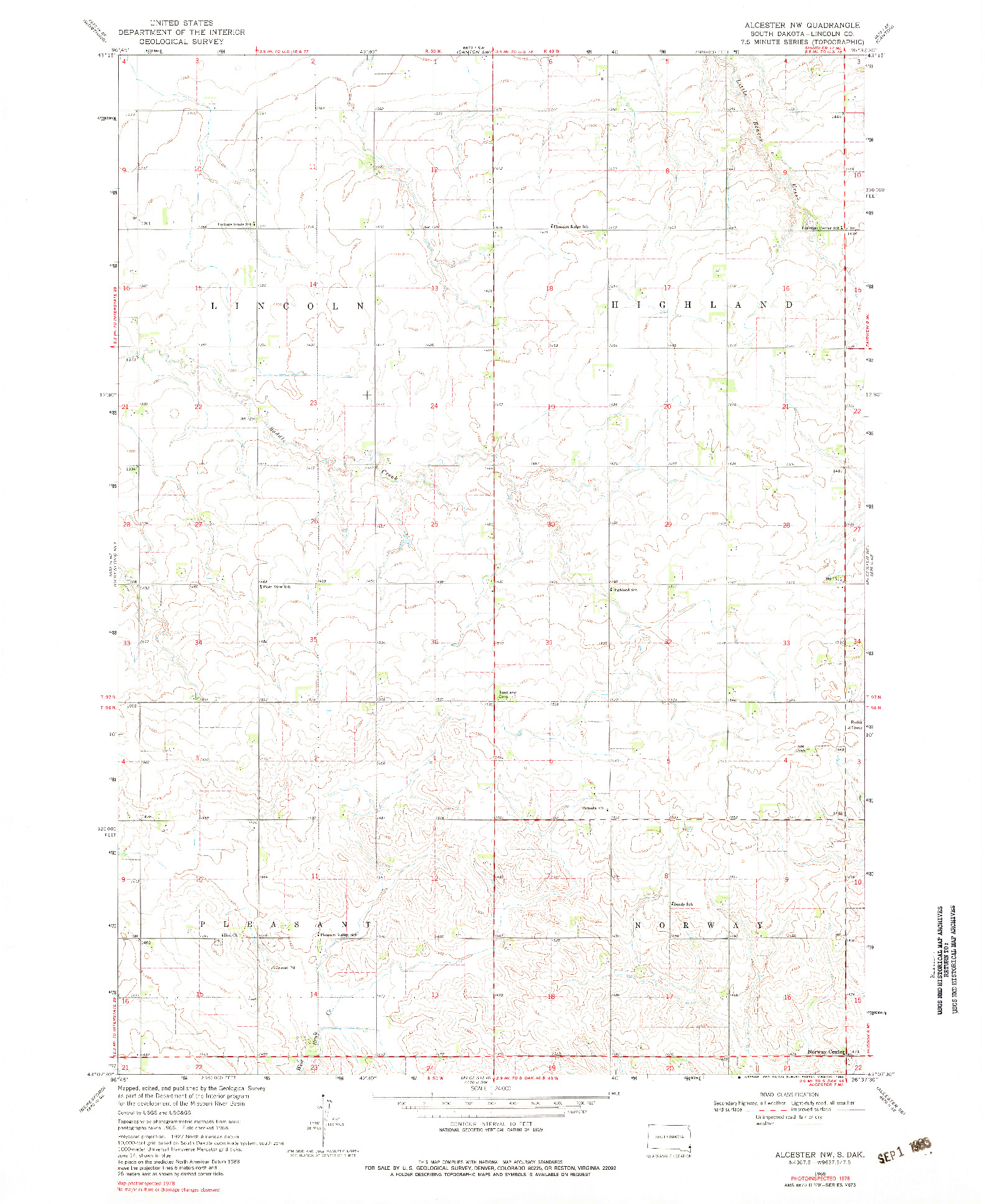 USGS 1:24000-SCALE QUADRANGLE FOR ALCESTER NW, SD 1968