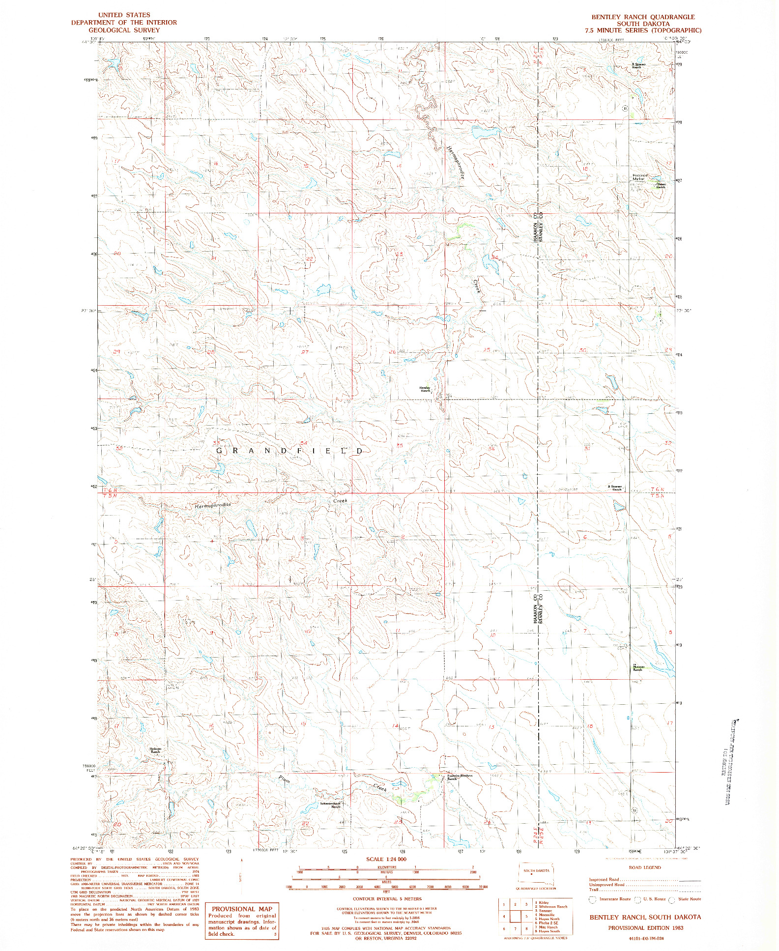 USGS 1:24000-SCALE QUADRANGLE FOR BENTLEY RANCH, SD 1983