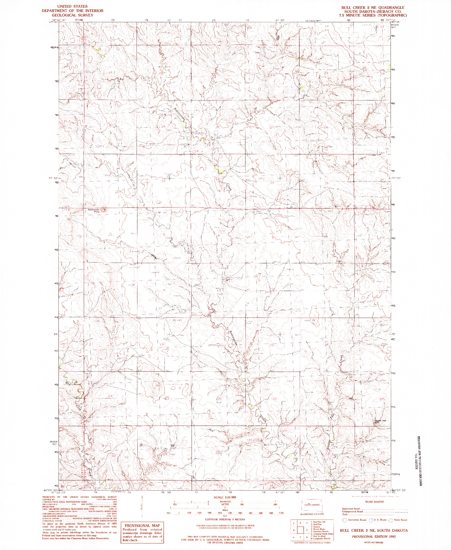 USGS 1:24000-SCALE QUADRANGLE FOR BULL CREEK 2 NE, SD 1982