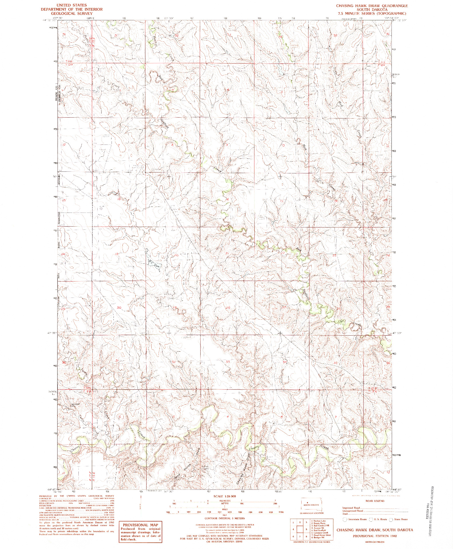 USGS 1:24000-SCALE QUADRANGLE FOR CHASING HAWK DRAW, SD 1982