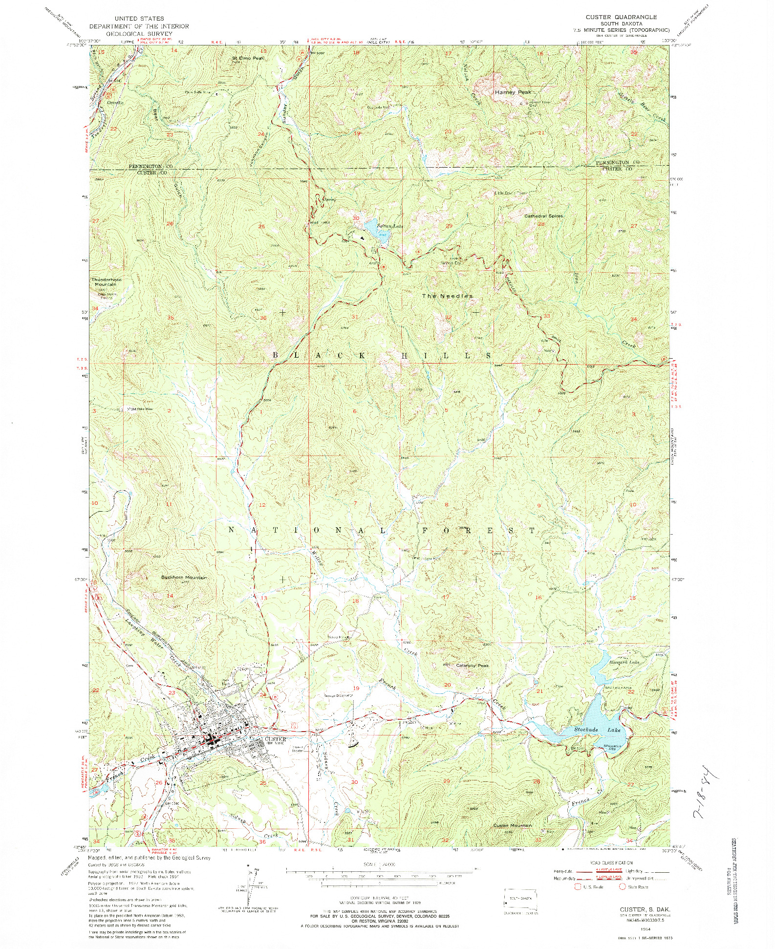 USGS 1:24000-SCALE QUADRANGLE FOR CUSTER, SD 1954