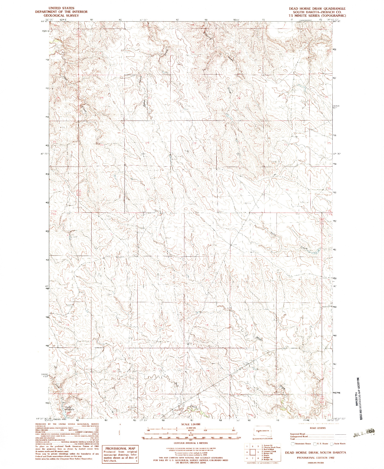 USGS 1:24000-SCALE QUADRANGLE FOR DEAD HORSE DRAW, SD 1982