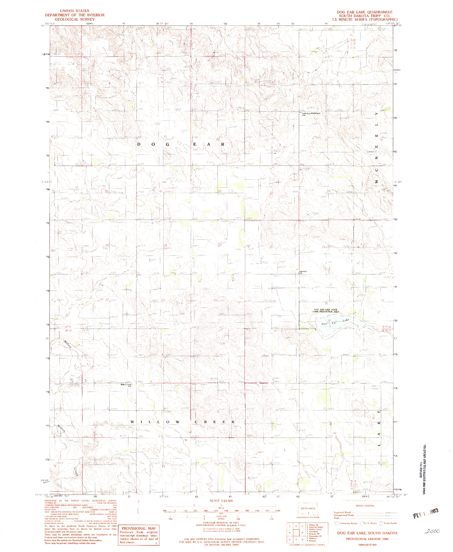 USGS 1:24000-SCALE QUADRANGLE FOR DOG EAR LAKE, SD 1982