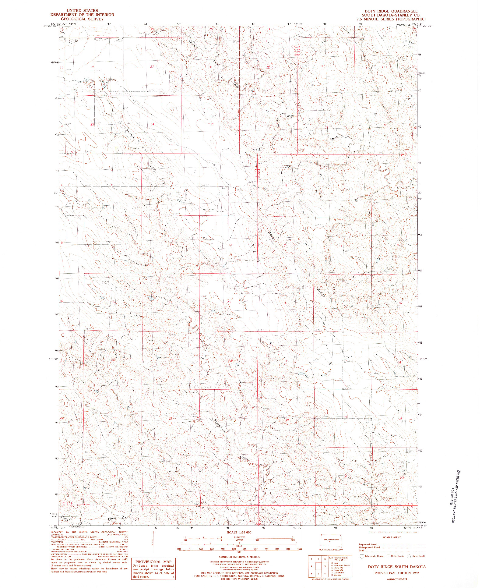 USGS 1:24000-SCALE QUADRANGLE FOR DOTY RIDGE, SD 1982