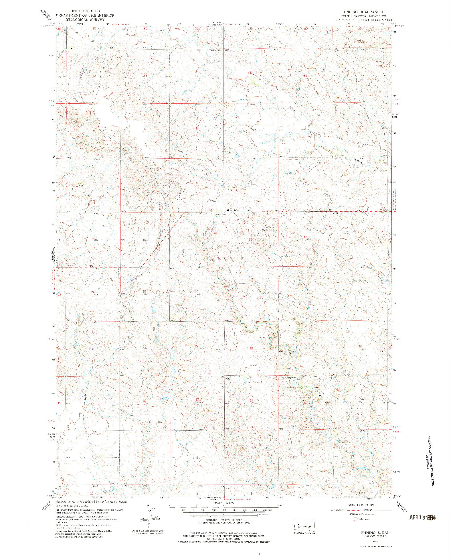 USGS 1:24000-SCALE QUADRANGLE FOR ENNING, SD 1959