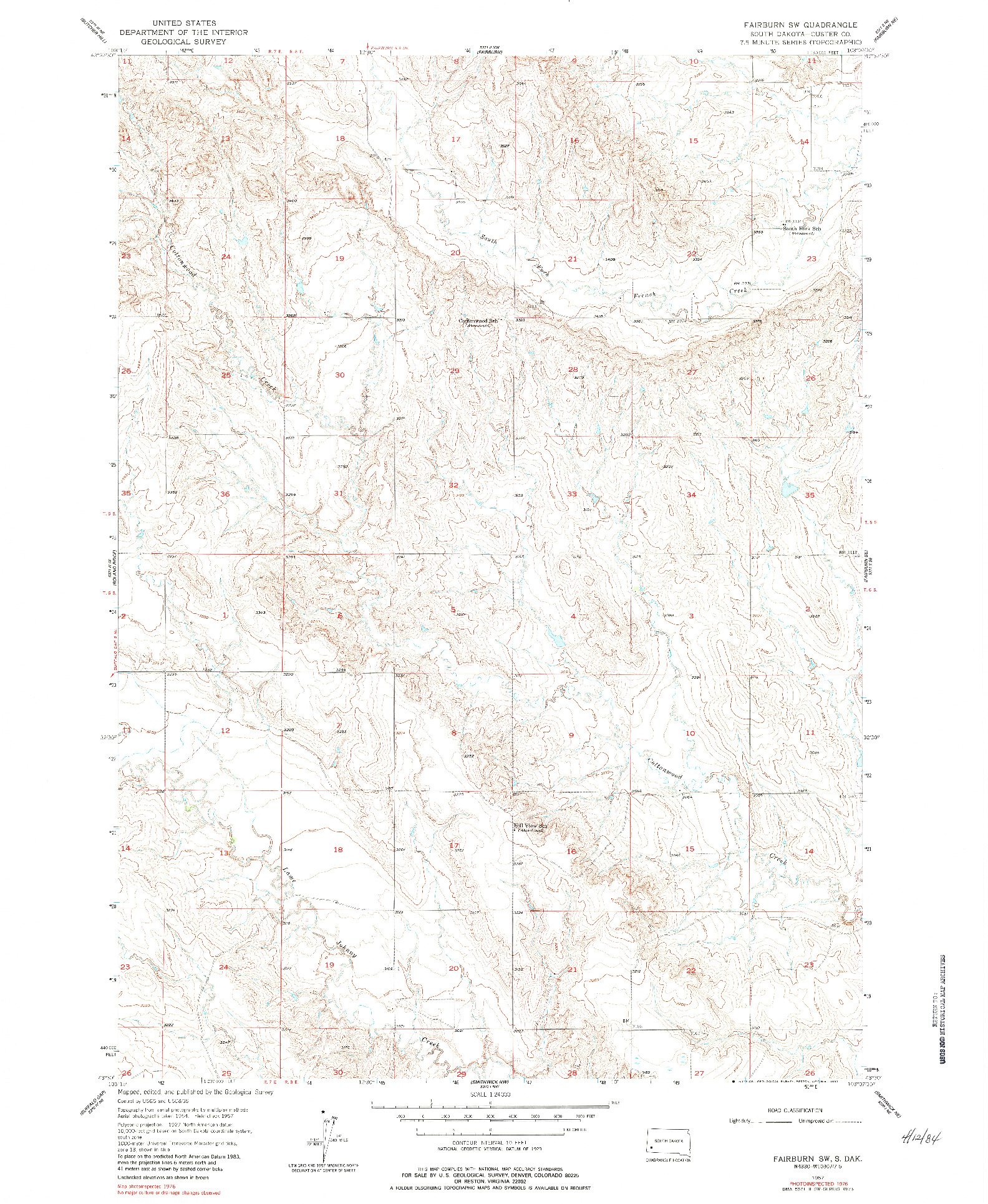 USGS 1:24000-SCALE QUADRANGLE FOR FAIRBURN SW, SD 1957
