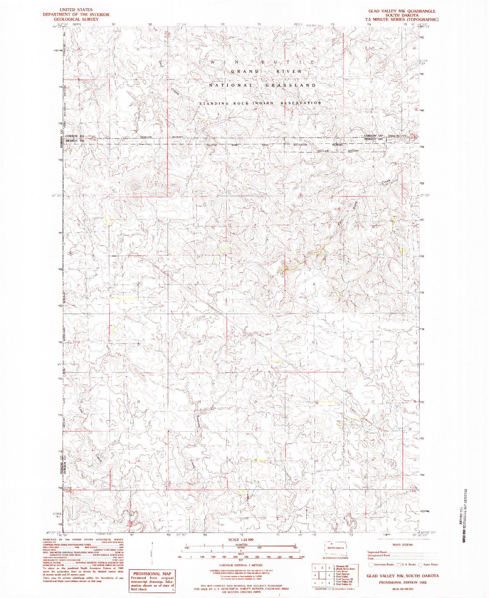 USGS 1:24000-SCALE QUADRANGLE FOR GLAD VALLEY NW, SD 1982