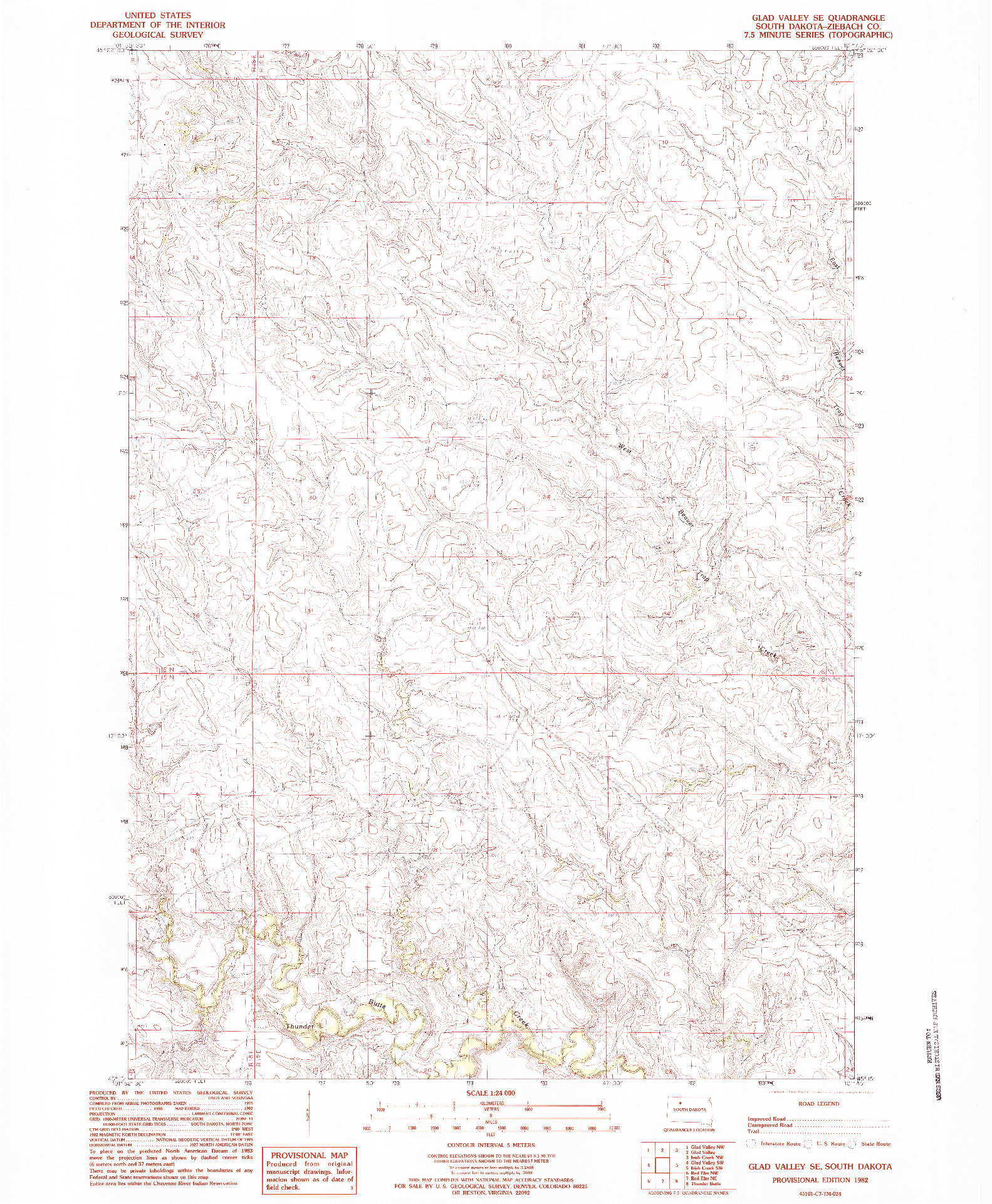 USGS 1:24000-SCALE QUADRANGLE FOR GLAD VALLEY SE, SD 1982