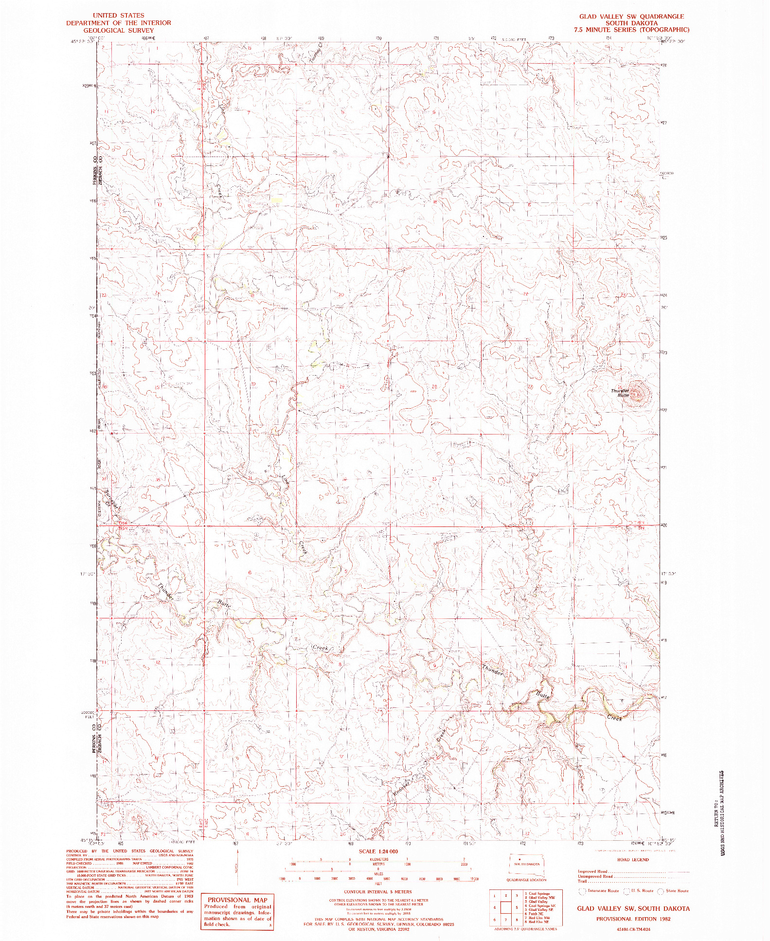 USGS 1:24000-SCALE QUADRANGLE FOR GLAD VALLEY SW, SD 1982