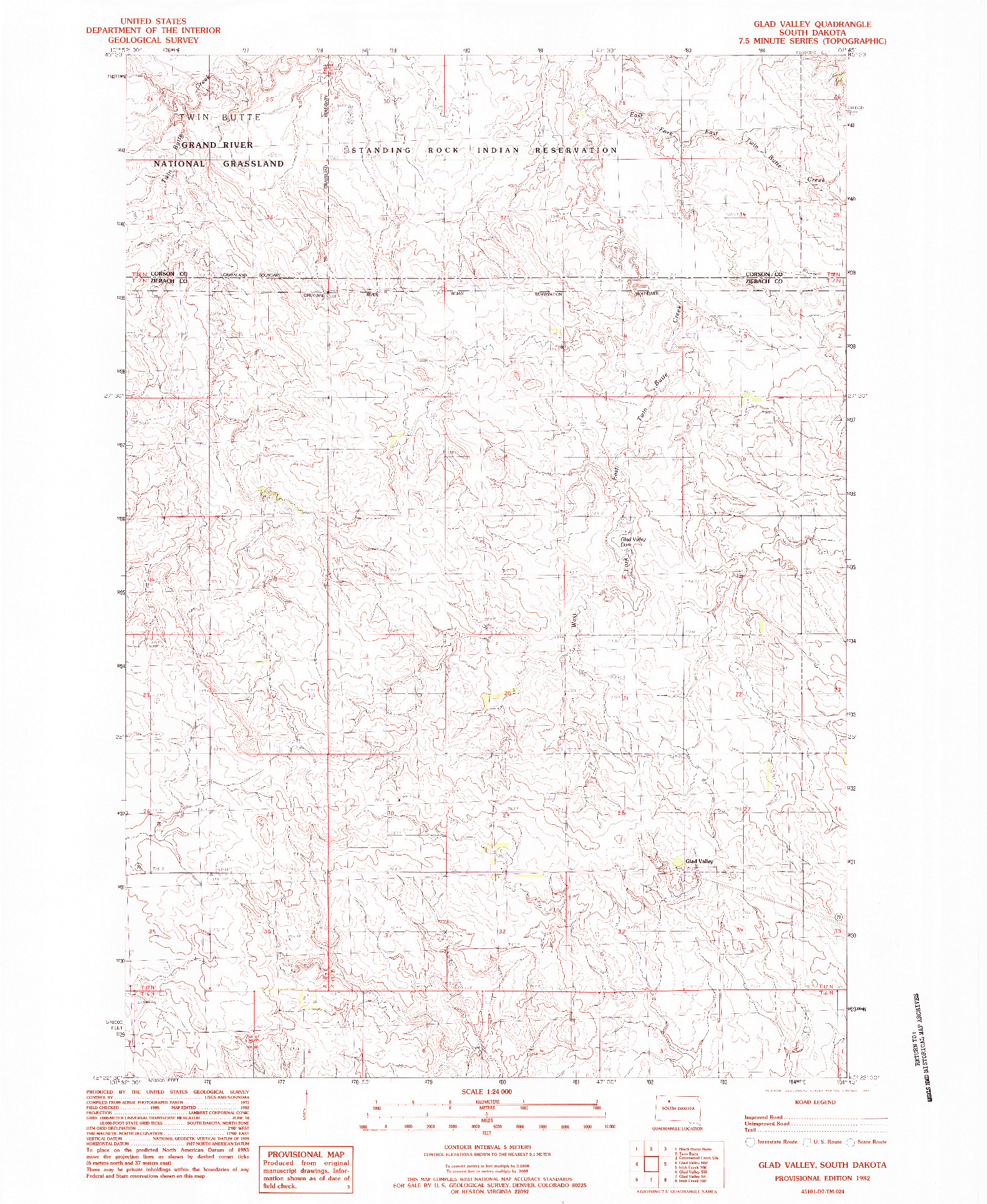 USGS 1:24000-SCALE QUADRANGLE FOR GLAD VALLEY, SD 1982