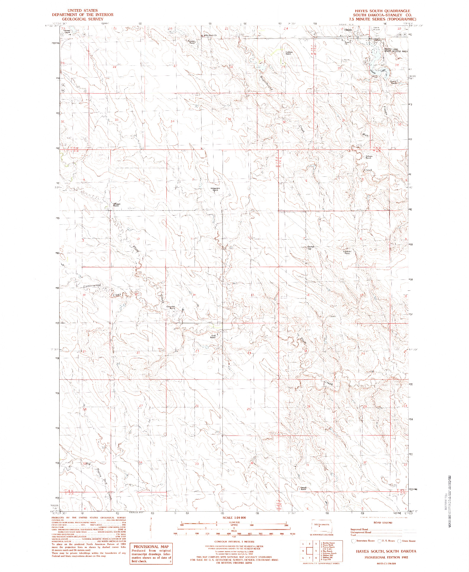 USGS 1:24000-SCALE QUADRANGLE FOR HAYES SOUTH, SD 1982