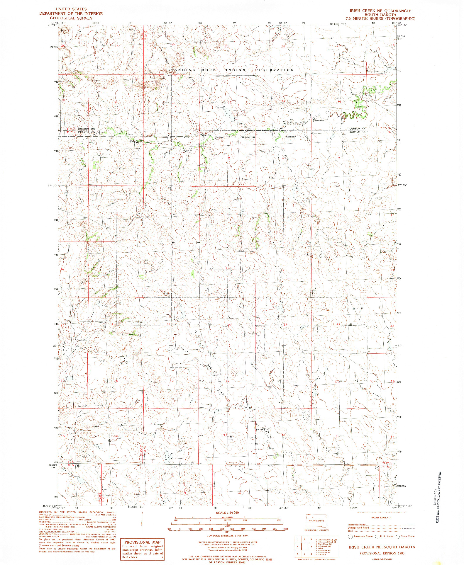 USGS 1:24000-SCALE QUADRANGLE FOR IRISH CREEK NE, SD 1983