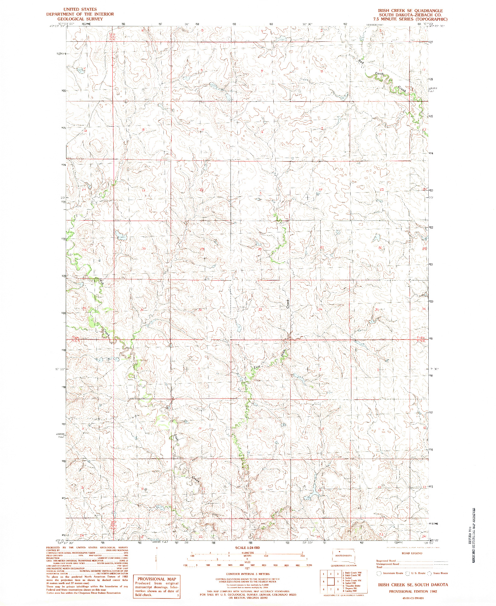 USGS 1:24000-SCALE QUADRANGLE FOR IRISH CREEK SE, SD 1982