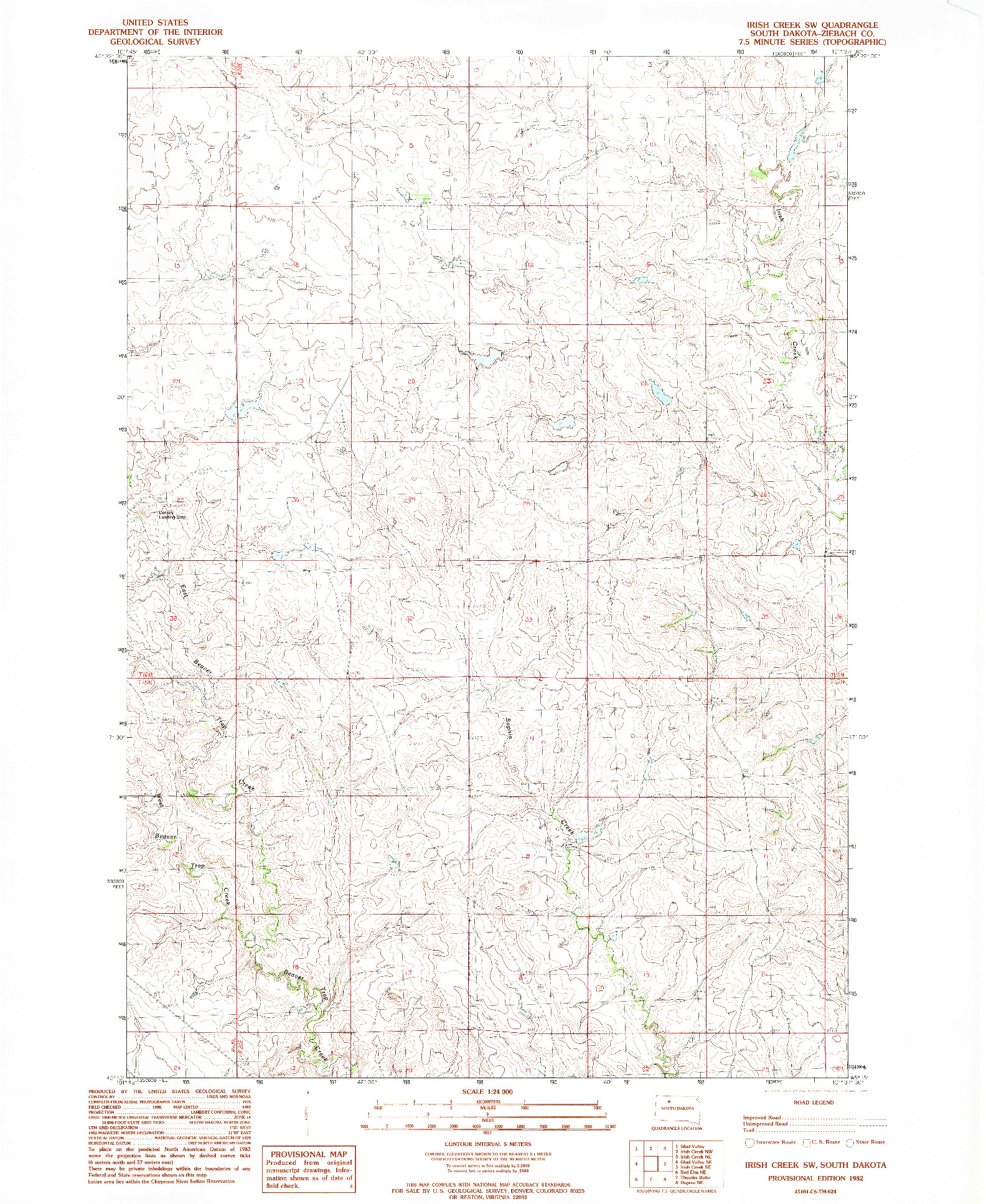 USGS 1:24000-SCALE QUADRANGLE FOR IRISH CREEK SW, SD 1982