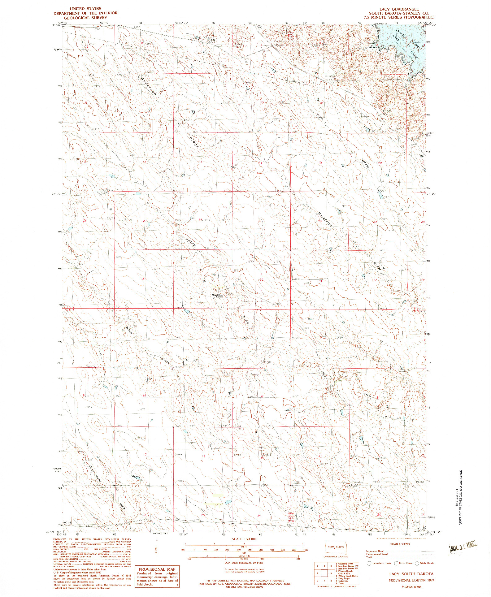 USGS 1:24000-SCALE QUADRANGLE FOR LACY, SD 1982