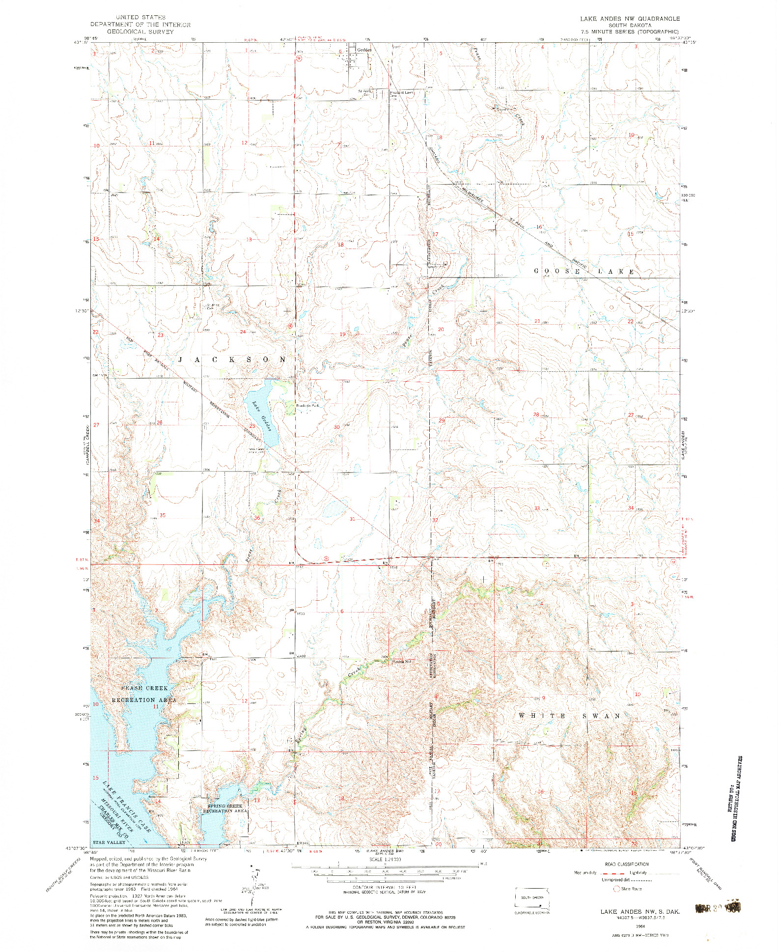 USGS 1:24000-SCALE QUADRANGLE FOR LAKE ANDES NW, SD 1964